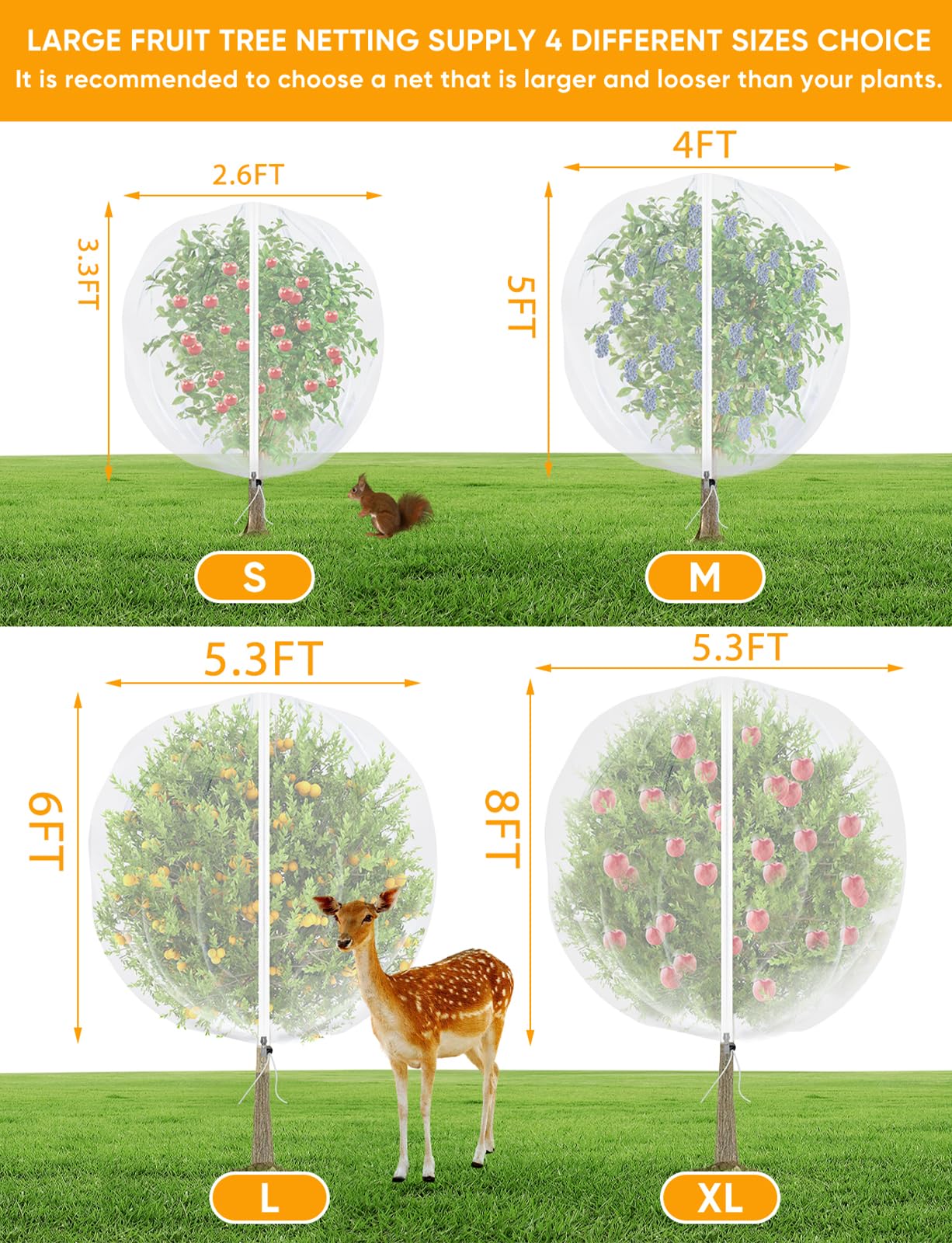 VITI Fruit Tree Netting for Cicadas - with 2Pcs 6Ftx5.3Ft Zipper&Drawstring Protection for Your Fruit Trees Garden Bird Netting Covers Blueberry Bush Tomato Bug Plant Protection Cherry Apple Tree