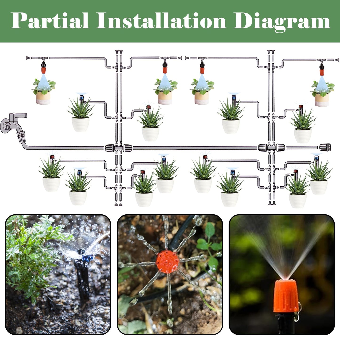 200FT+40FT Drip Irrigation System, Garden Watering System with 8/11mm Main Tubing 4/7mm Distribution Irrigation Tubing and Accessories, Irrigation System for Garden, Greenhouse, Yard, Lawn, Plant