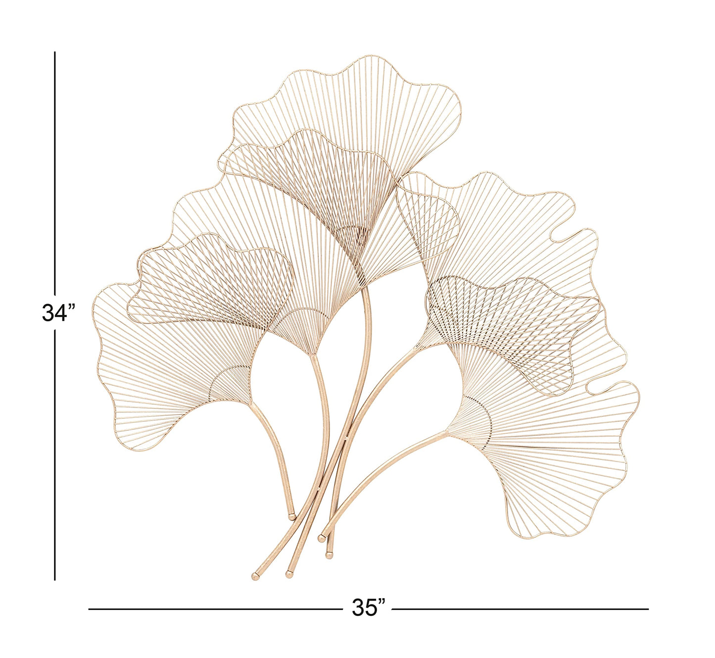 Deco 79 Metal Floral Home Wall Decor Ginkgo Leaf Wire Wall Sculpture, Wall Art 35" x 1" x 34", Copper