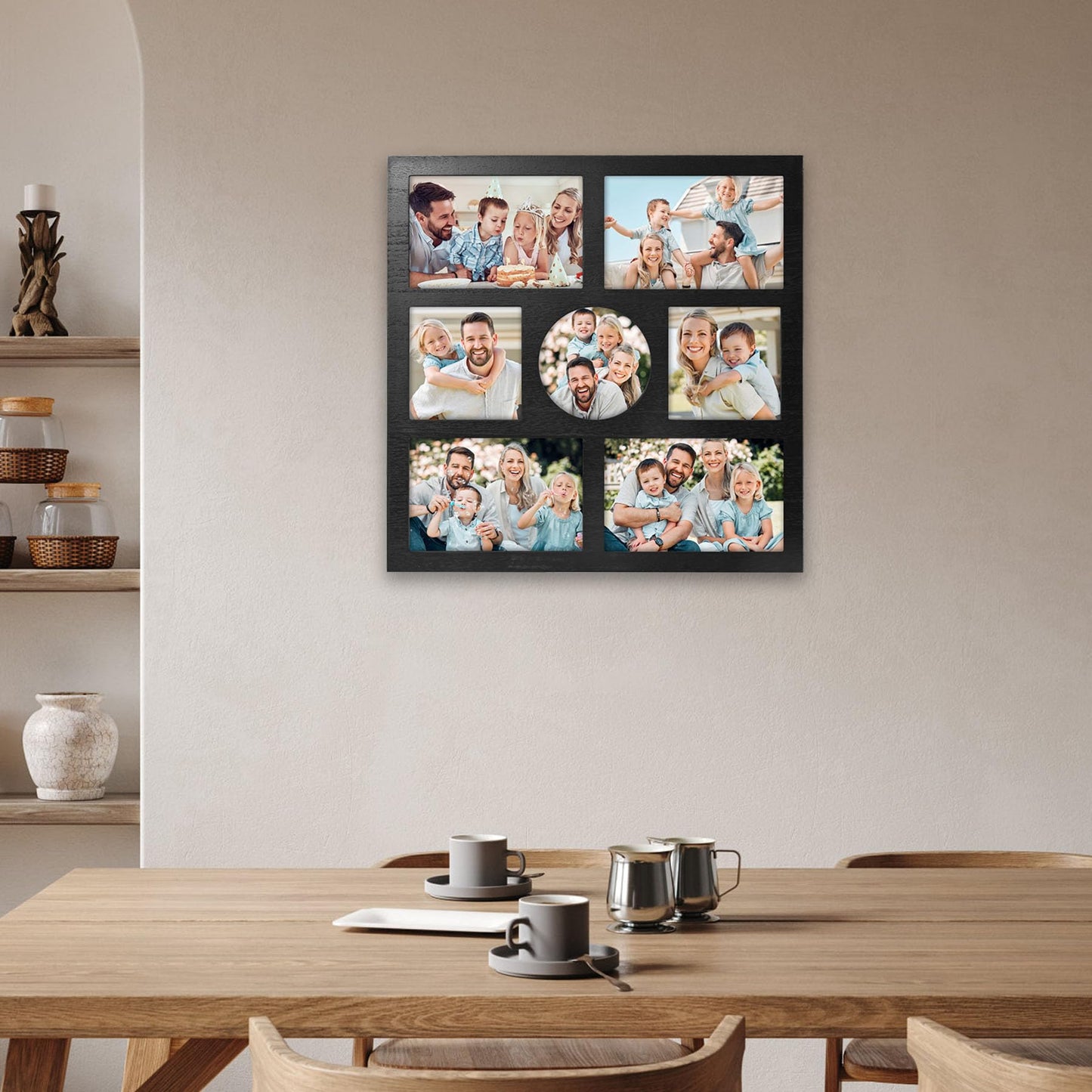 MONT PLEASANT Picture Frame Collage for 4x6 and 4x4 Photos - 7 Openings Black Frame Wall Decor for Tabletop Stand and Wall Mounting - Home and Family Display