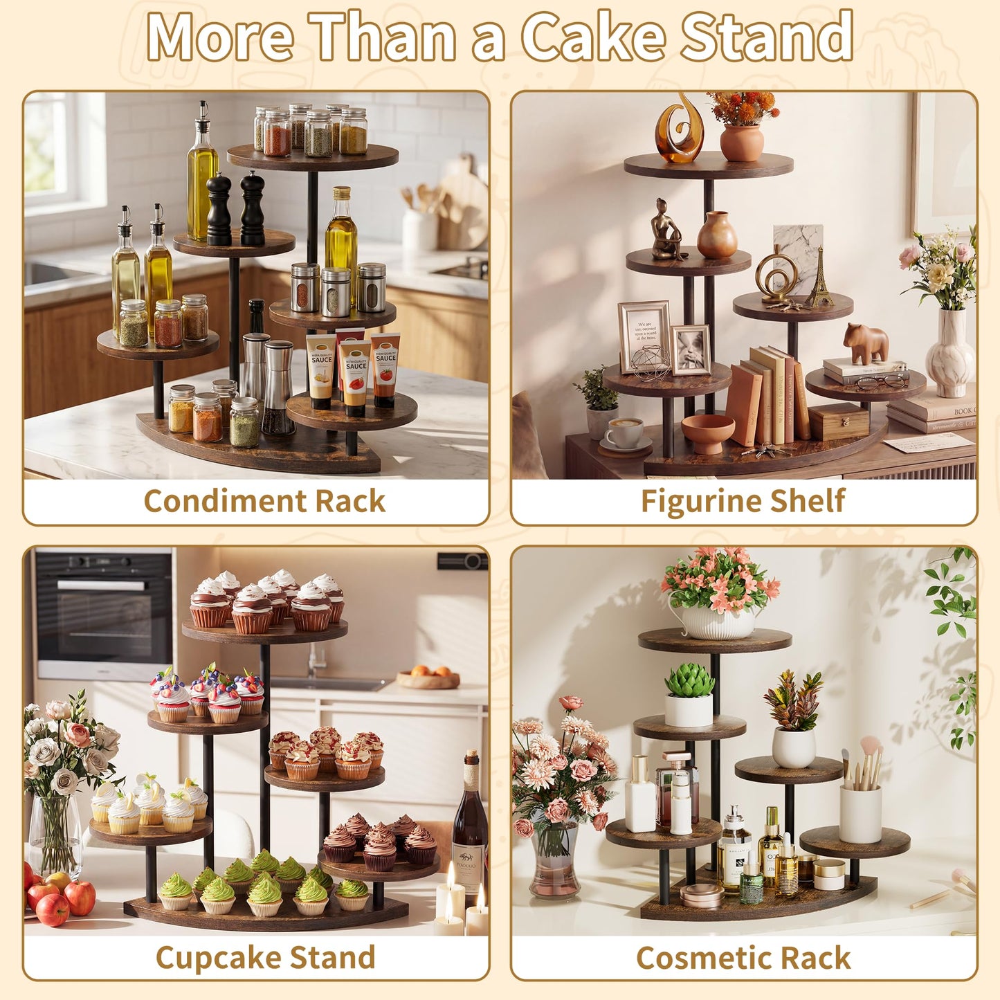 Cake Stand for Cupcake Dessert Display - 6 Tiered Corner Tray Dessert Table Stand, Cupcake Tower for 102 Cupcakes, Wood Cake and Cup Cake Stand Combo Serving Trays for Party Wedding Birthday