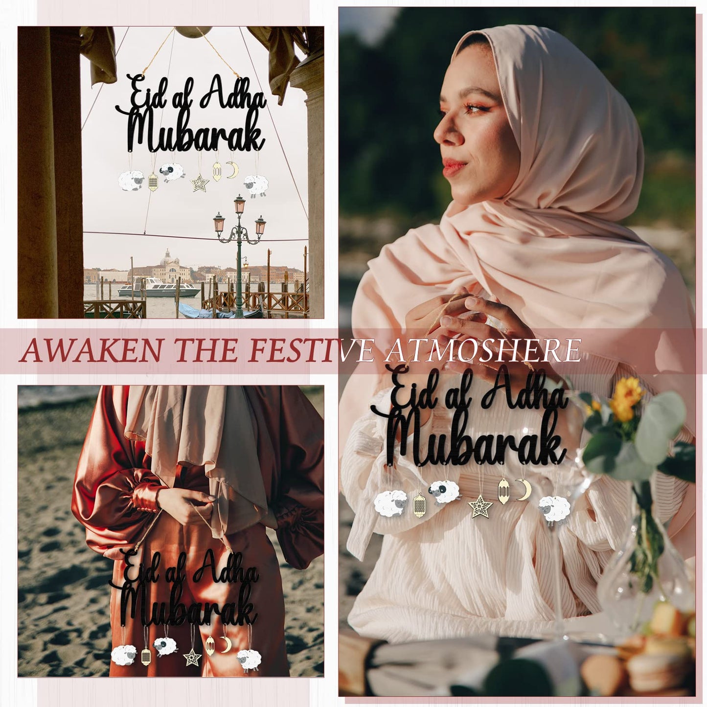 Eid Al Adha Decoration Eid Al Adha Wooden Pendant Ornament Mubarak Eid Hanging Decoration Ramadan Mubarak Eid Al Adha Mubarak Hanging Sign Decorations for Home Ramadan Mubarak Eid Party