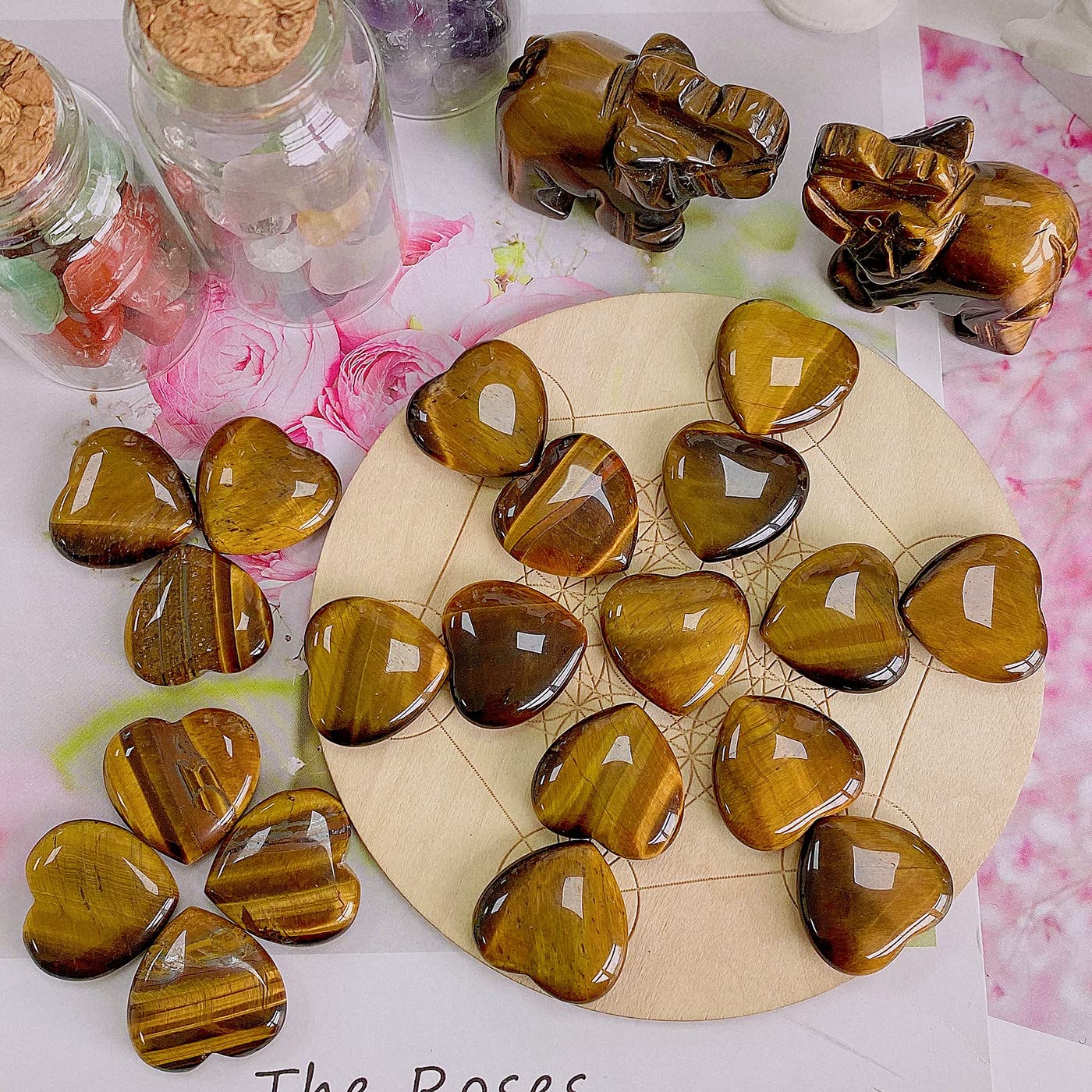 QINJIEJIE 20 PCS Natural Heart Healing Crystals Tigers Eye Polished Crystal Stones Mini Cute Pocket Palm Love Gemstones Set Bulk Wholesale Reiki Energy Balancing Valentine's Day Gift