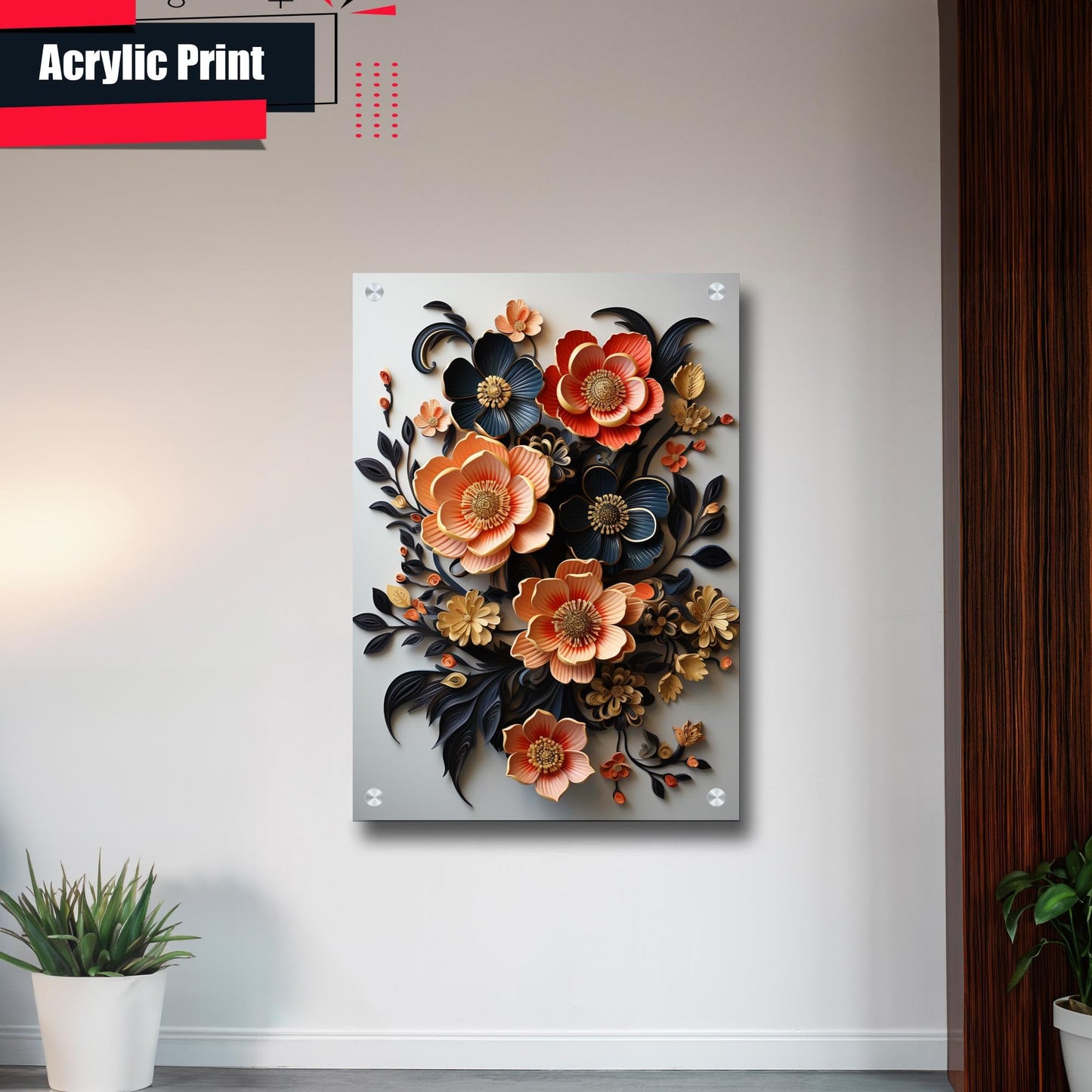 Scandinavian Folk Art, Black and Beige Abstract Botanical Wall Art for Scandinavian Home Decor, Poster, Art Decor