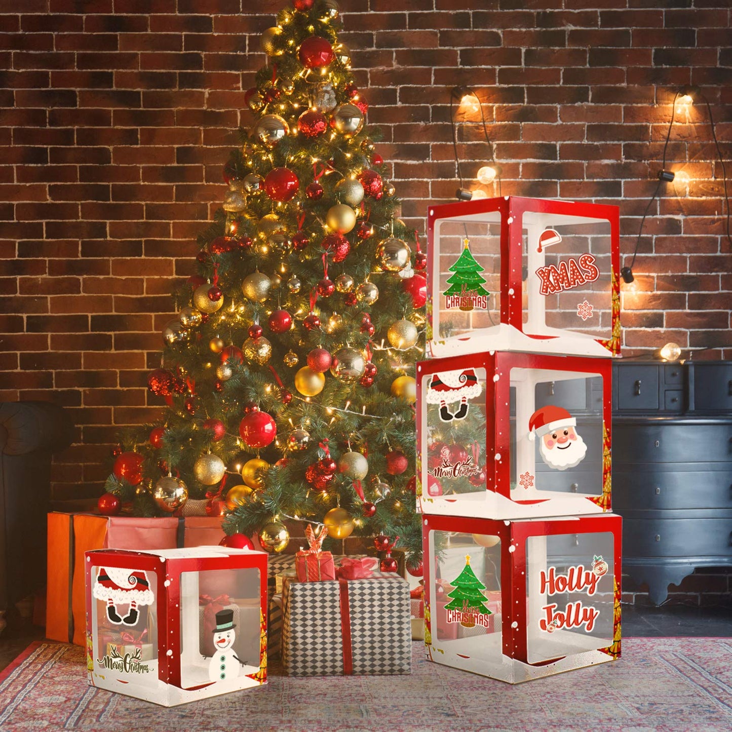 LINGTEER 4Pcs Merry Christmas Balloon Boxes Party Decorations - Perfect for Christmas New Year Holiday Fun Quick Party Decorations Gift Sign.