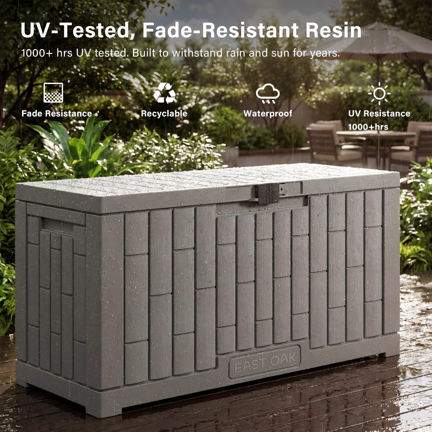EAST OAK Outdoor Storage Box, 60 Gallon Deck Box Indoor and Outdoor Use, Waterproof Resin Storage Bin for Patio Cushions, Gardening Tools, Lockable, UV Resistant, Grey