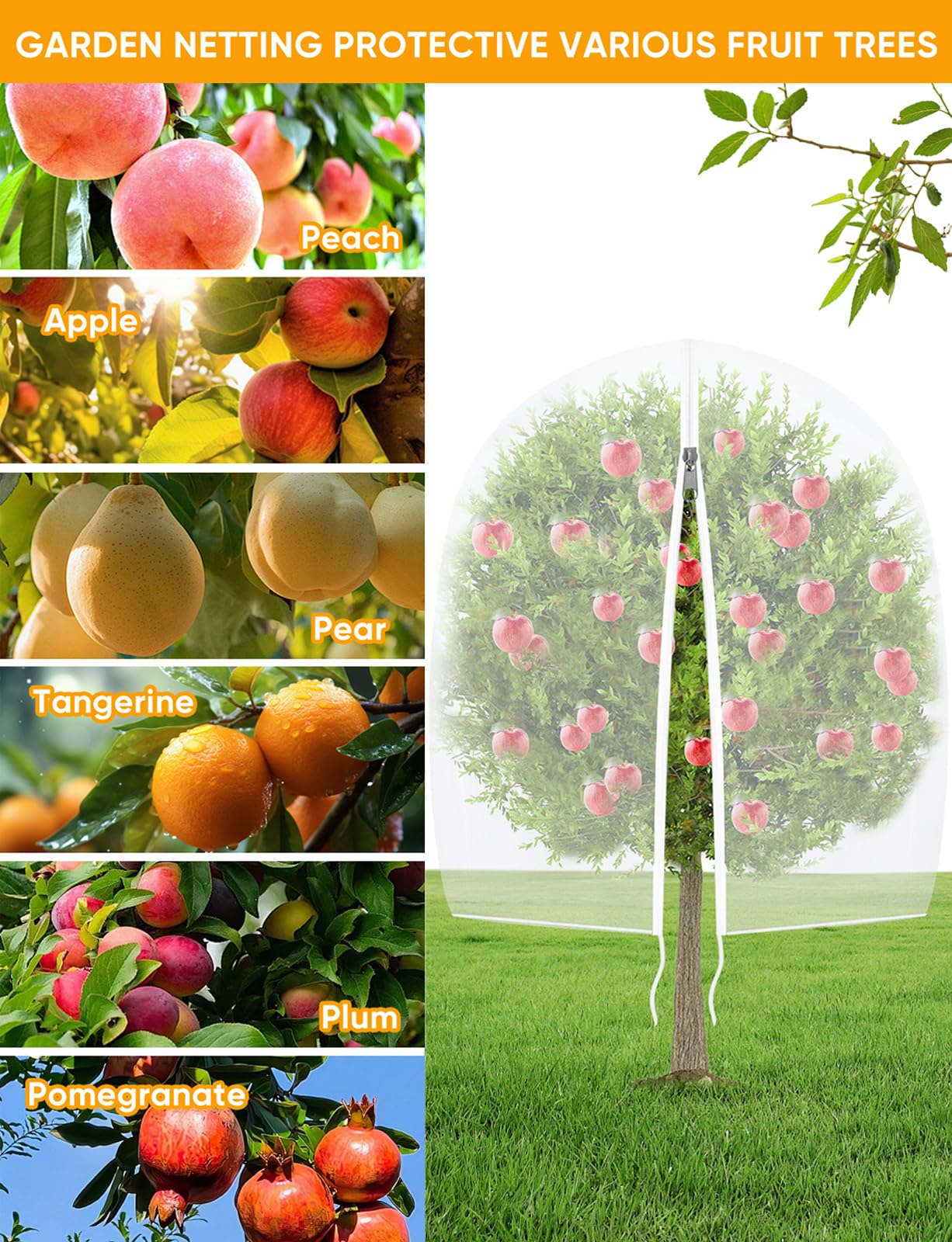 VITI Fruit Tree Netting for Cicadas - with 2Pcs 6Ftx5.3Ft Zipper&Drawstring Protection for Your Fruit Trees Garden Bird Netting Covers Blueberry Bush Tomato Bug Plant Protection Cherry Apple Tree