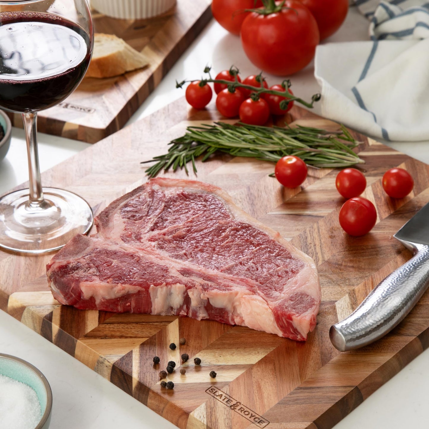 SLATE & ROYCE Herringbone Acacia Wood Cutting Board Set of 2 — Premium Wood Cutting Board & Serving Board, Non-Toxic, Kitchen Prep & Entertaining, Perfect Wedding or Housewarming Gift