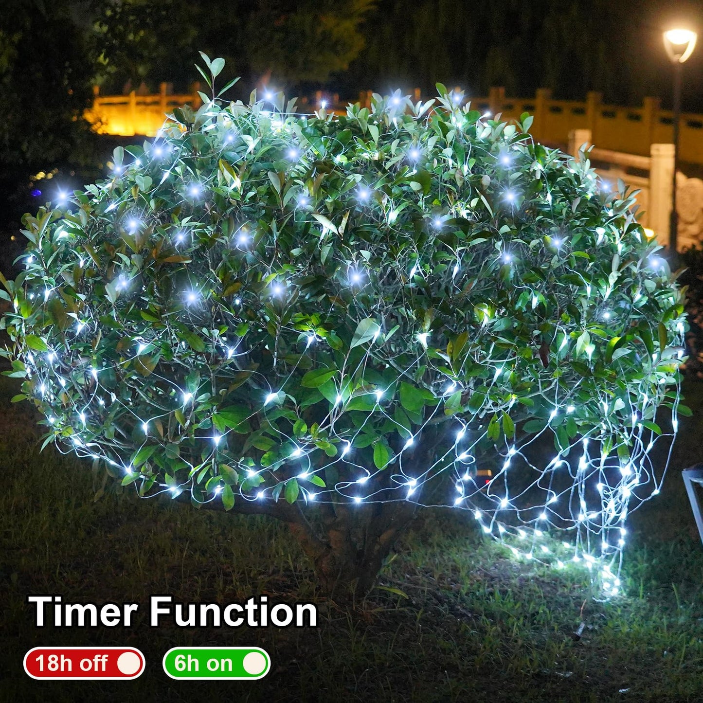 QITONG Net Lights Outdoor Mesh Lights, 12ft x 5ft 360 LED White Christmas Light with 8 Modes, Connectable Clear Wire Bush Light Plug in