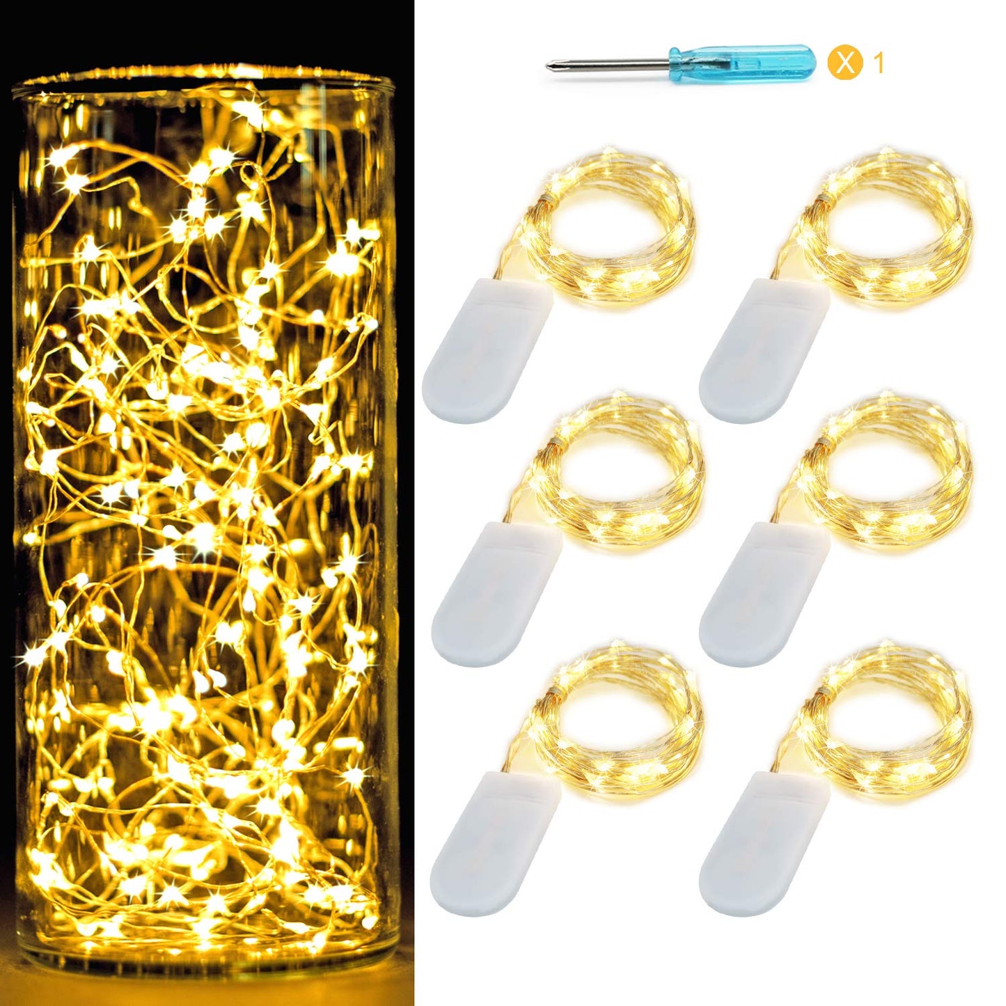 6 Pack 7Ft Starry String Lights No Remote Waterproof Fairy String Lights 20 Micro Starry LEDs On Silver Wire CR2032 Batteries Included for Wedding Centerpiece Party Christmas Table Decor Warm White
