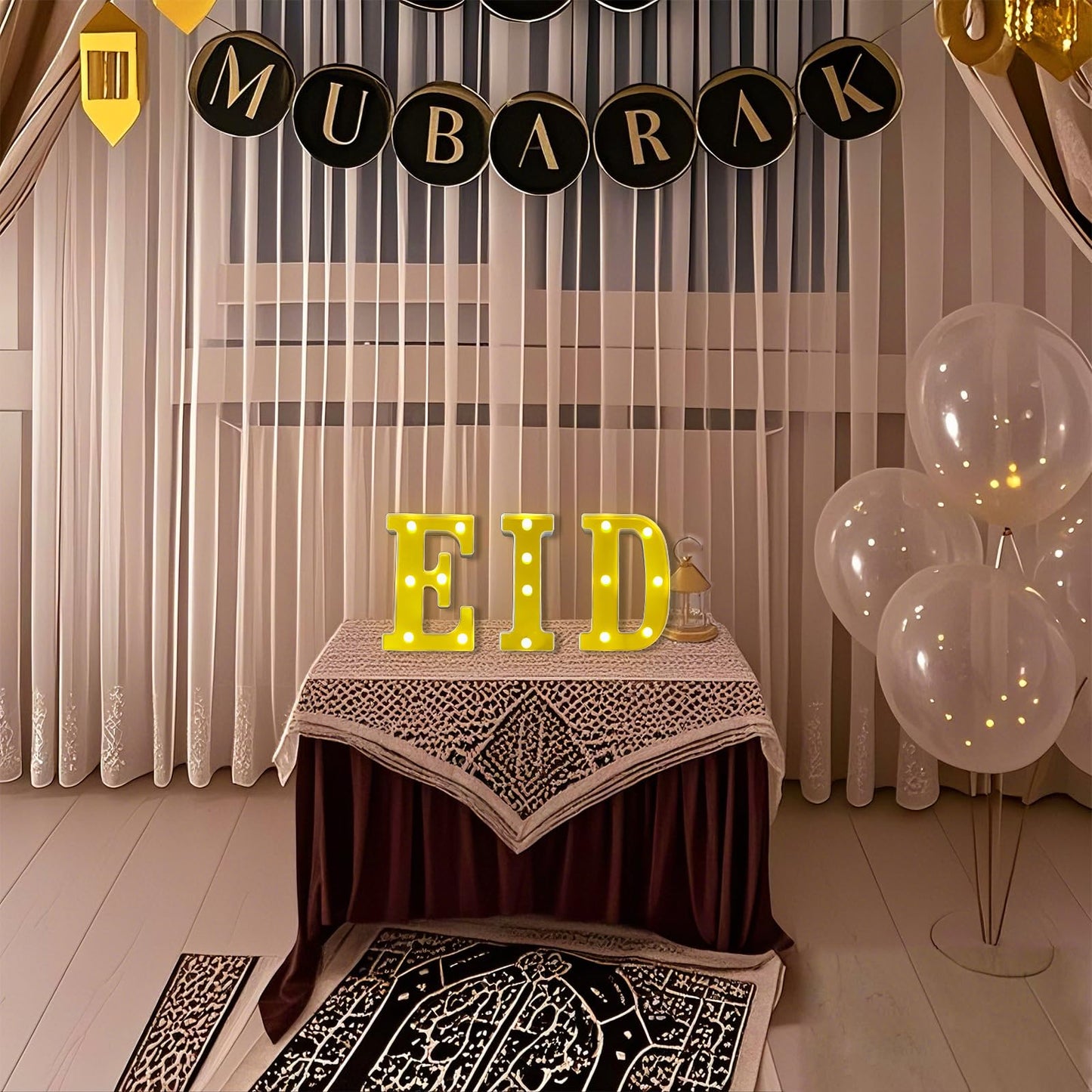 3Pcs LED EID Light Up Letters, Battery-Powered Letters Sign Lights, Warm White Decorative Night Lights for Party Home Wall Table Decor Muslim Lights Holiday Supplies