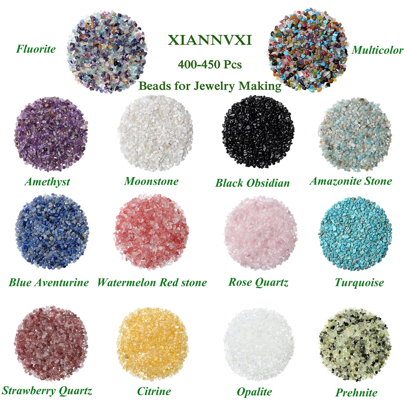XIANNVXI Moonstone Beads, Natural Chip Stone Beads 400Pcs Crystal Bead 5-8mm Irregular Healing Crystal Loose Rocks for DIY Jewelry Making