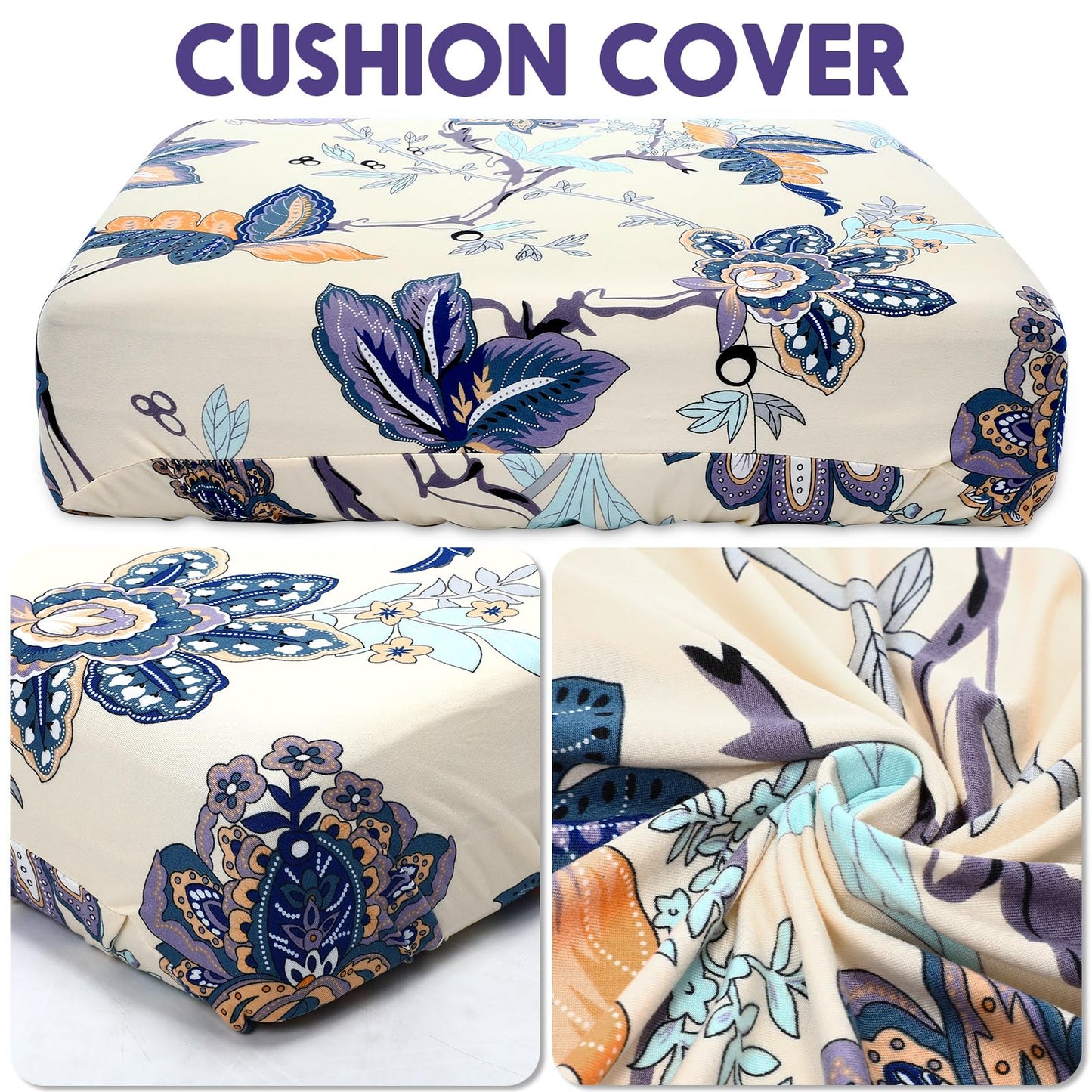 SmoothNovelty 4 Pcs Printed Couch Cushion Covers Stretch Furniture Sofa Washable Floral Replacement Seat Covers for Indoor and Outdoor (Poppy)