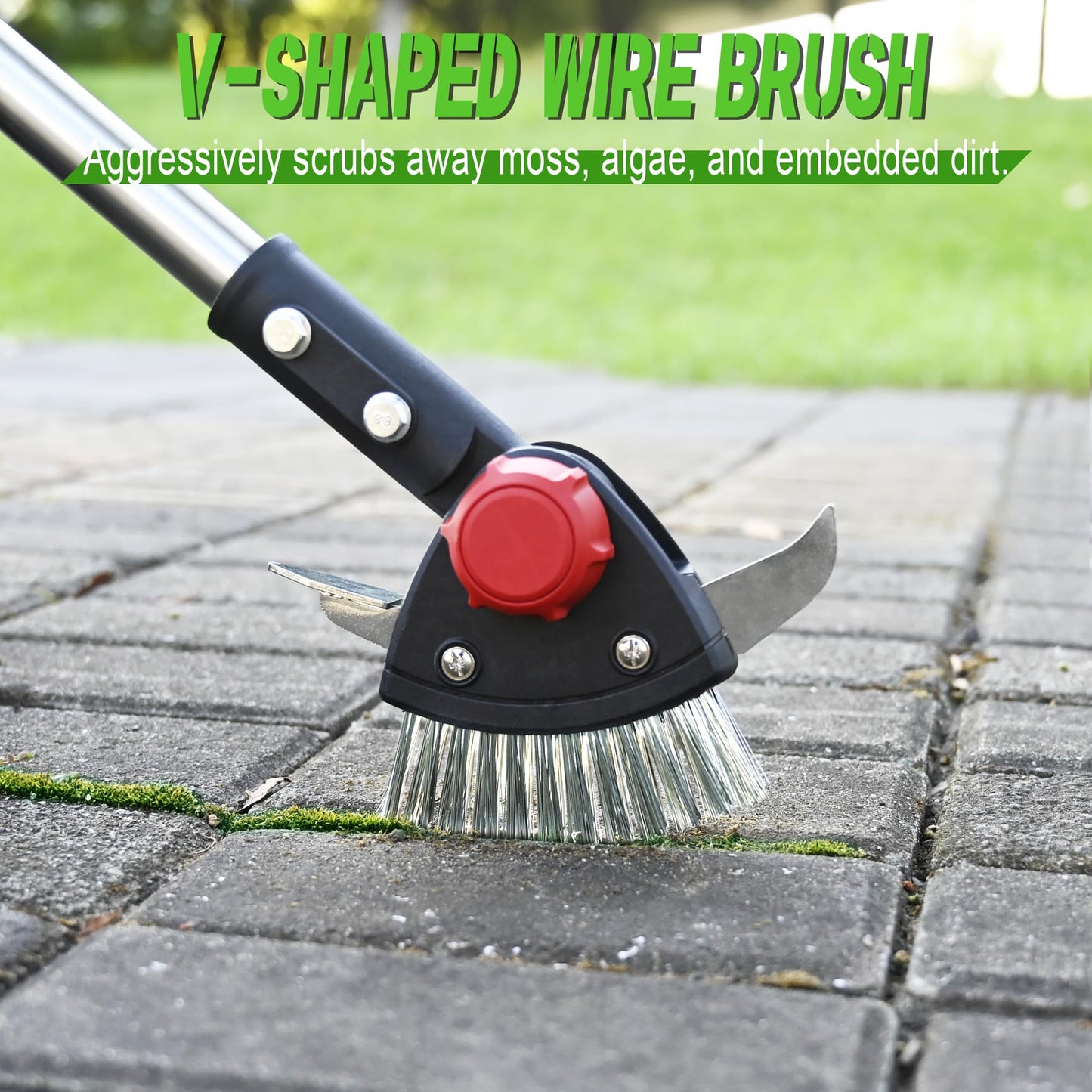 BARAYSTUS Crack Weeder Long Handle 3-in-1 Adjustable Crevice Cleaning Tool with Stainless Steel Weed Brush with 2 Scrapers Weed Puller Tool for Driveway, Patio Sidewalk to Remove Moss Weeds Dirt