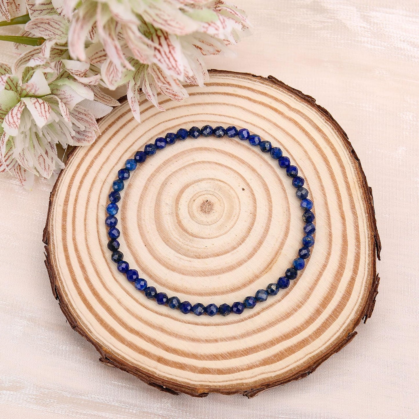 BONNY BOXX Natural Genuine Gemstone Faceted Round Beads Bracelets, 3mm Adjustable Stretchy Tiny Faceted Lapis Lazuli Bracelet, Healing Crystal Reiki Chakra Dainty Jewelry Fashion Gifts