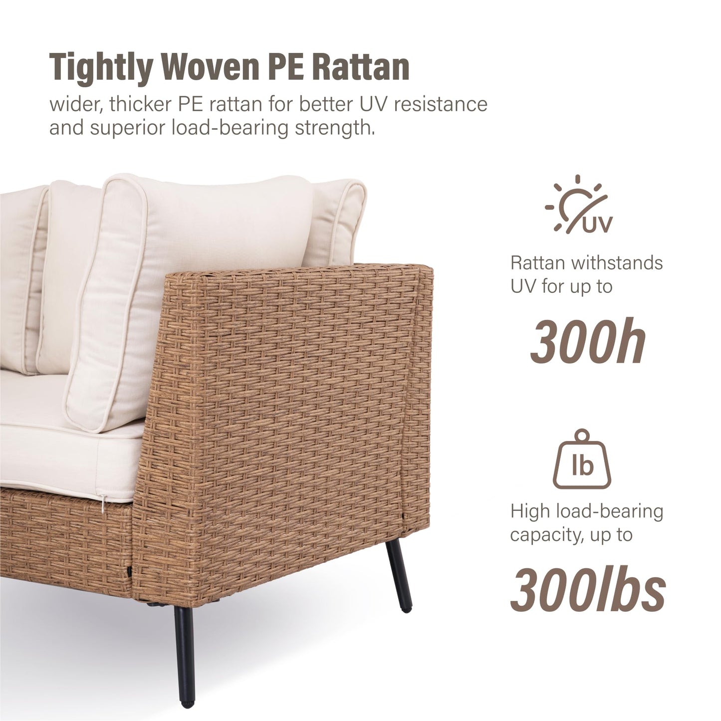 EO Living 8-Piece Patio Furniture Set, Outdoor Sectional Sofa PE Rattan Outdoor Patio Furniture with Thick Cushions, All Weather Patio Conversation Sets for Garden, Poolside, Backyard(Beige)