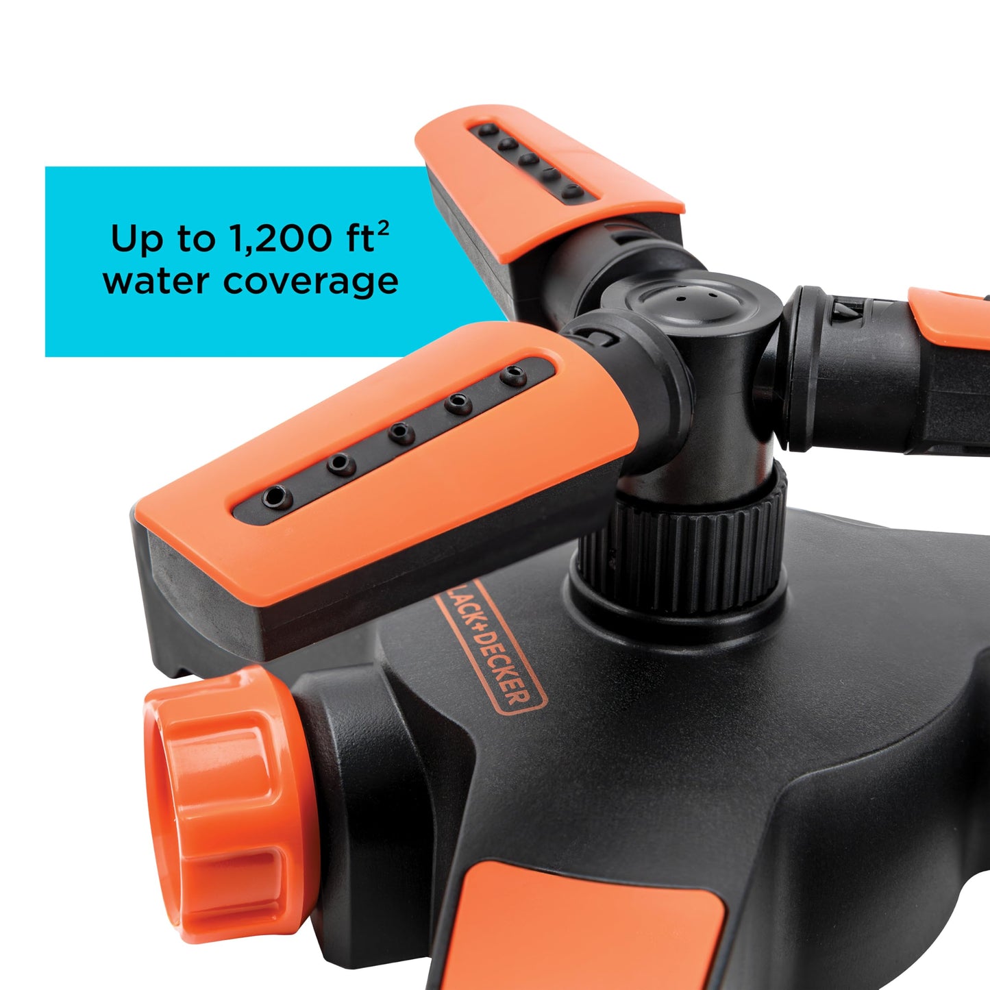 Black + Decker® 3-Arm Adjustable Sprinkler – 360° Coverage, Customizable Spray, 1,216 Square Foot Coverage BD8428