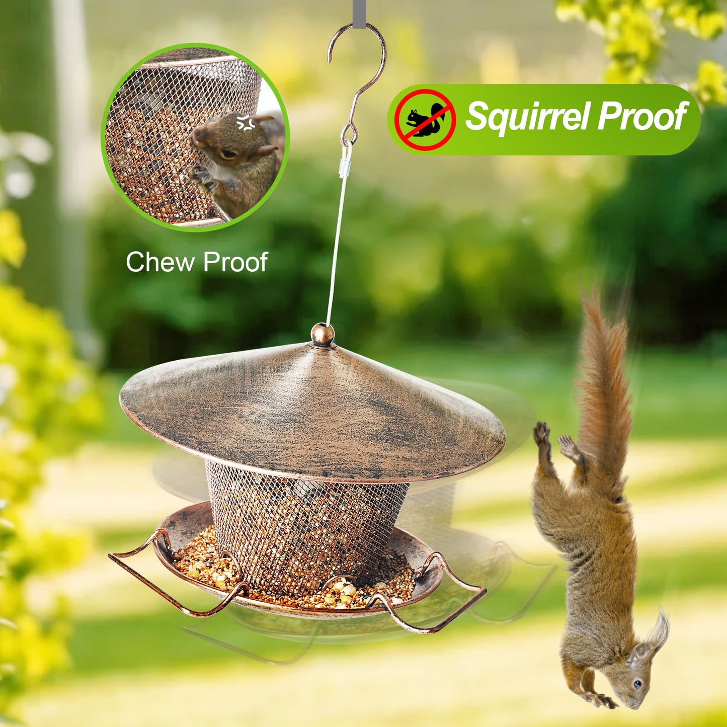 Samhe Bird Feeder for Outdoor, Rainproof Weatherproof Metal Hanging Wild Bird Feeder with 9.8" Roof 3 LBs Seeds Capacity, Easy to Clean & Refill