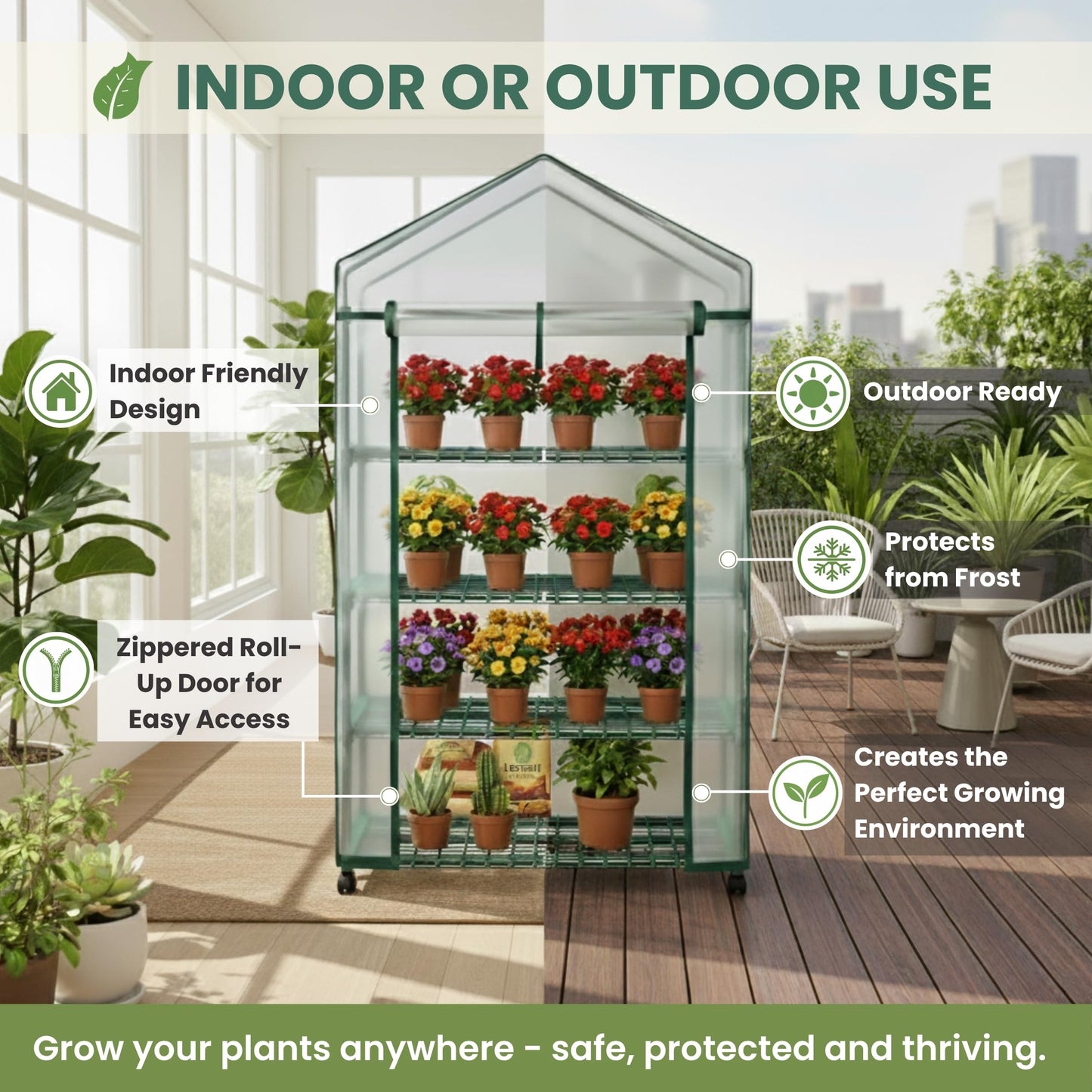 4 Tier Mini Greenhouse - Portable Greenhouse with Locking Wheels and PVC Cover for Indoor or Outdoor - 27 x 19 x 63-Inch Green House by Pure Garden