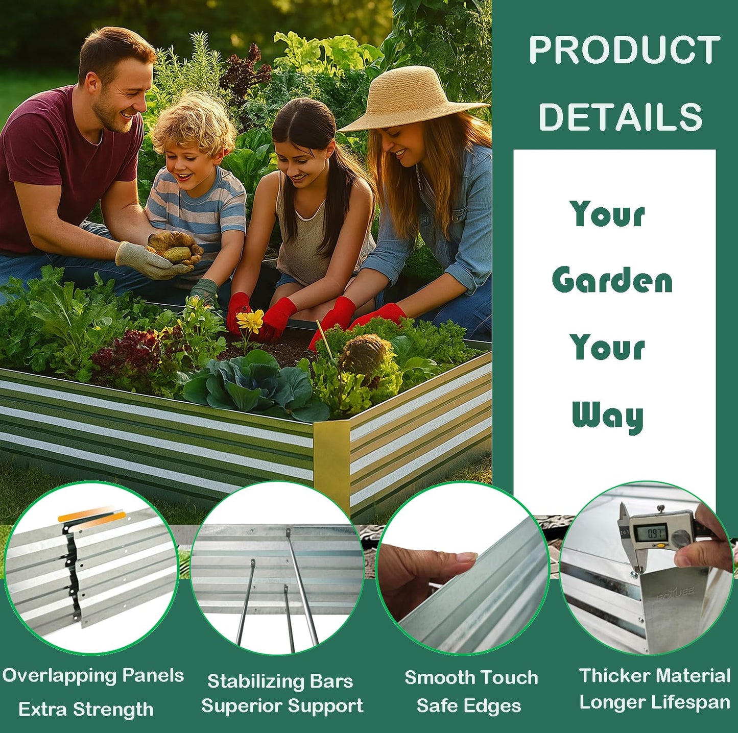 FOYUEE Galvanized Raised Garden Beds 3-Pack (8x4x1ft Each) – Overlapping 4-Inch Panels with Two-Row Screws, Heavy-Duty Metal Planter Box for Vegetables, Herbs, Flowers, Large Garden Kit