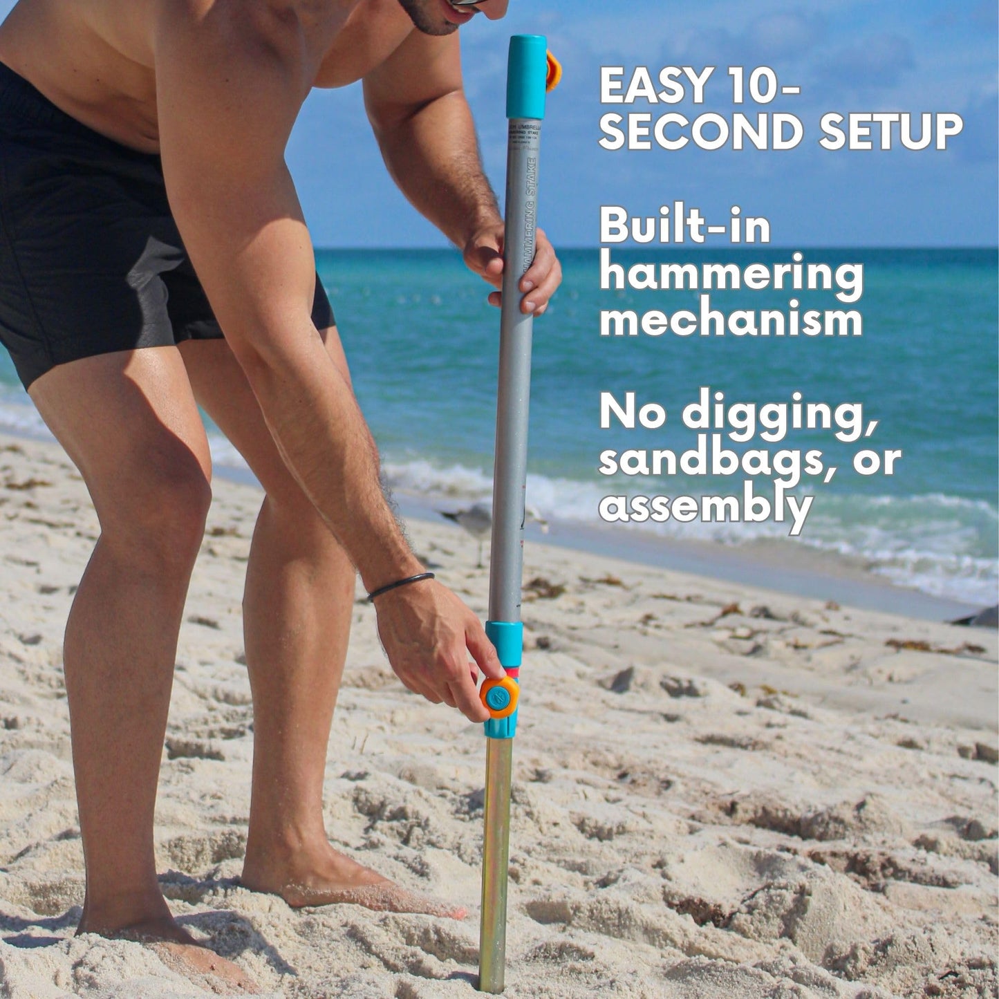 Handy Beach Umbrella with 10 Second Easy Setup Hammer In Anchor - 7ft Large Portable Heavy Duty High Wind Stability Beach Umbrellas For Sand-ASTM F3681 Safety Verified-Silver Coated UPF 55-2026 Model