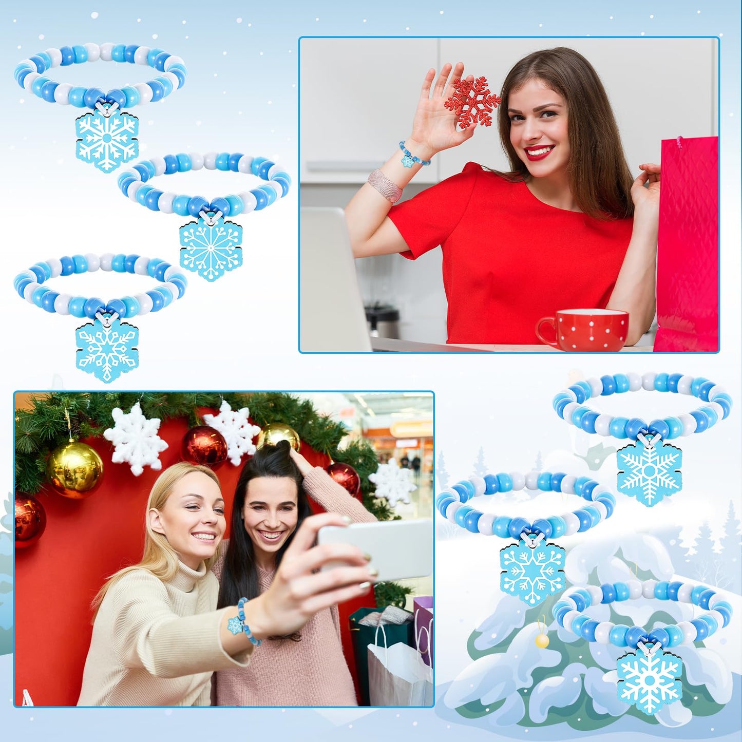 Tondiamo 24 Sets Snowflake Bracelet Crafts Winter Beads for Bracelets Snowflake Wristband Making Kit DIY Beaded Wristband Craft Charms for Winter Christmas Party Favor Gifts Jewelry Making Supplies