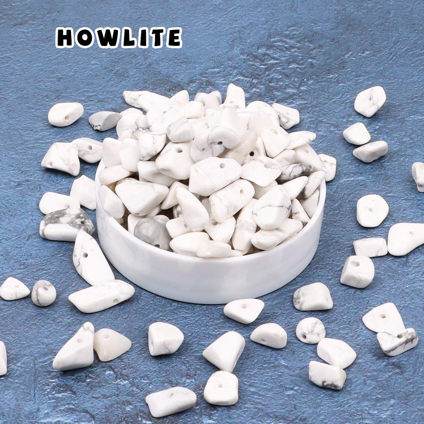 500 pcs Natural Chip Stone Beads, Howlite 5-8 mm Irregular Gemstones Healing Crystal Loose Rocks Bead Hole Drilled for Jewelry Making Bracelet
