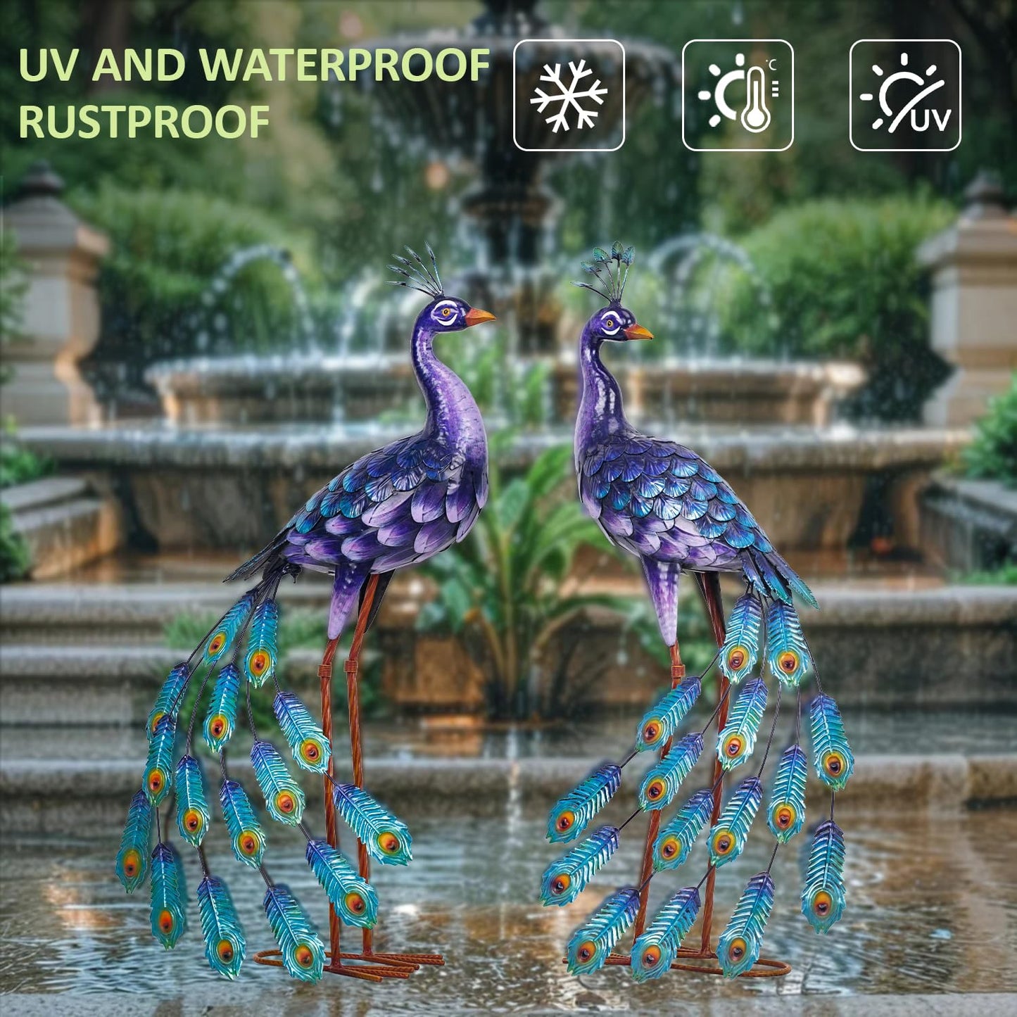 Kircust Purples Peacock Garden Statue and Sculpture, Metal Peacocks Yard Art Lawn Decor, Large Birds Garden Sculptures & Statues for Patio Backyard Pond Home Decoration