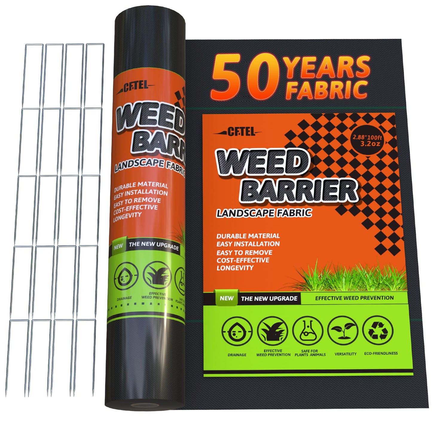 CFTEL 3x100FT Weed Barrier Landscape Fabric Heavy Duty, 3.2oz Durable Geotextile Fabric, Block Gardening Ground Cover Weed Mat, Weed Control Garden Cloth for Landscaping, French Drains, Yard Driveway