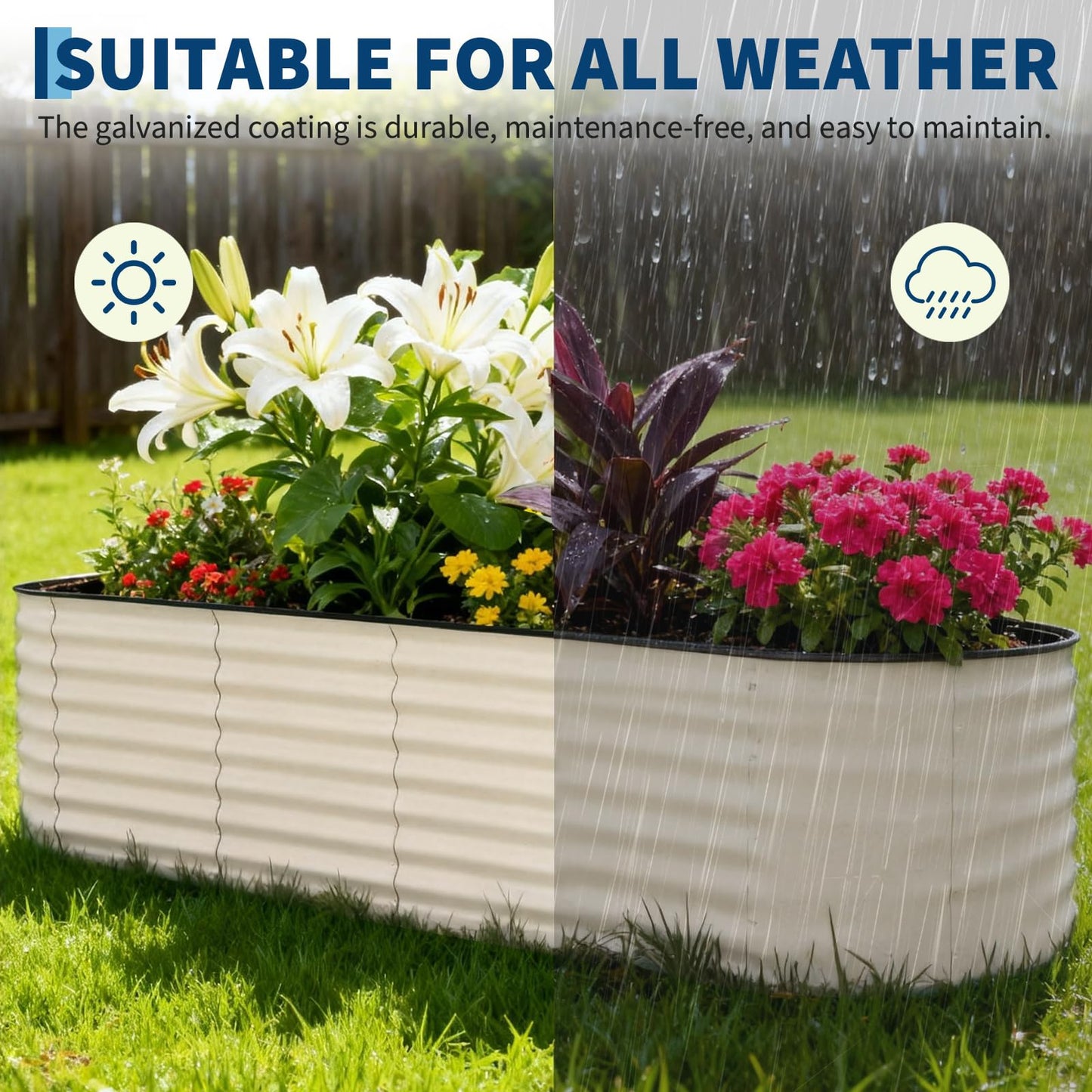 Garvee 2 Pack Galvanized Raised Garden Beds - 8x2x1.5ft Planter Box for Vegetables, Flowers, Rust-Resistant Garden Box, Easy Assembly Raised Beds, Durable Planters for Outdoor Plants, Beige