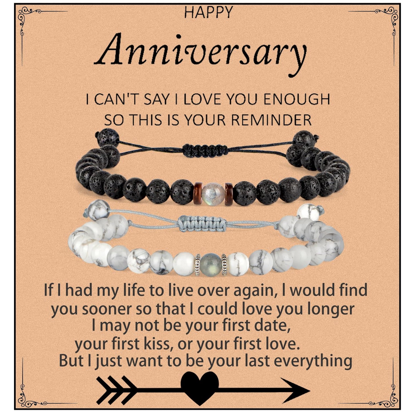 QOGIR Matching Couples Bracelets Natural White Howlite Black Lava Adjustable String Bracelet