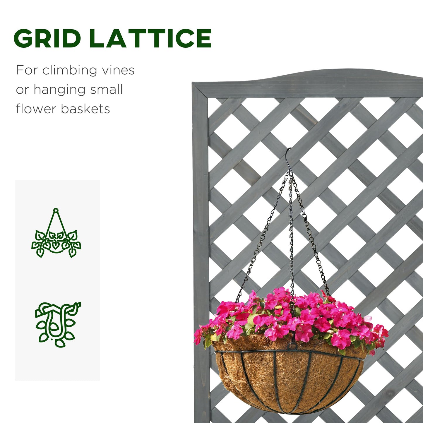 Outsunny Wooden Raised Garden Bed with Trellis, 46" Planter Box, to Grow Vegetables, Herbs, and Flowers for Backyard, Patio, Gray