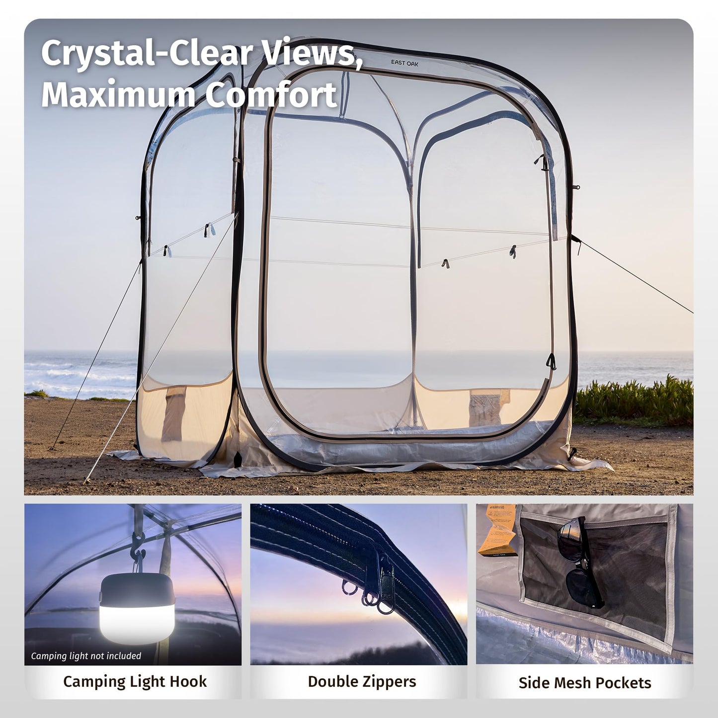 East Oak Weather Sports Tent for Fishing, Sports Events | Pop Up Bubble Tent Instant Sun & Rain Shelter | No Condensation, Spacious Interior, Ultra Visibility | All Weather Protection | 4 x 4 FT