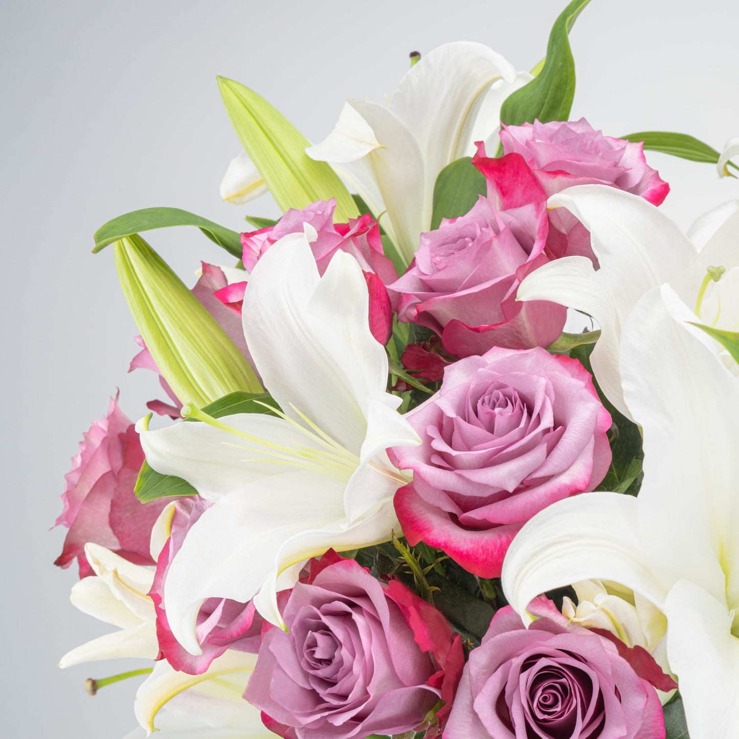 Benchmark Bouquets - Oriental Lilies & Purple Roses - Fresh Flowers for Delivery - Mothers Day Flowers - Mothers Day Gifts for Mom - Gifts for Wife - Long Stem Roses (Glass Vase Included)