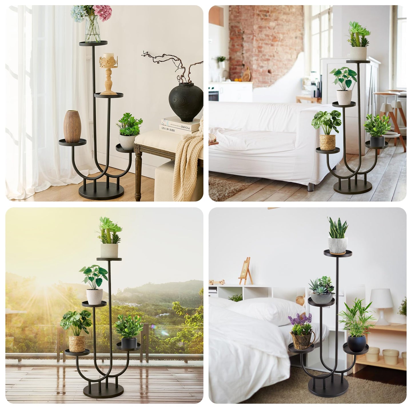 Thousand-Hill Range Plant Stand Indoor,3 Tier Tall Metal Corner Plant Stand Pot Holder,Outdoor Flower Shelf Display Rack for Window Garden Patio Balcony Home Decor Living Room Bedroom Black