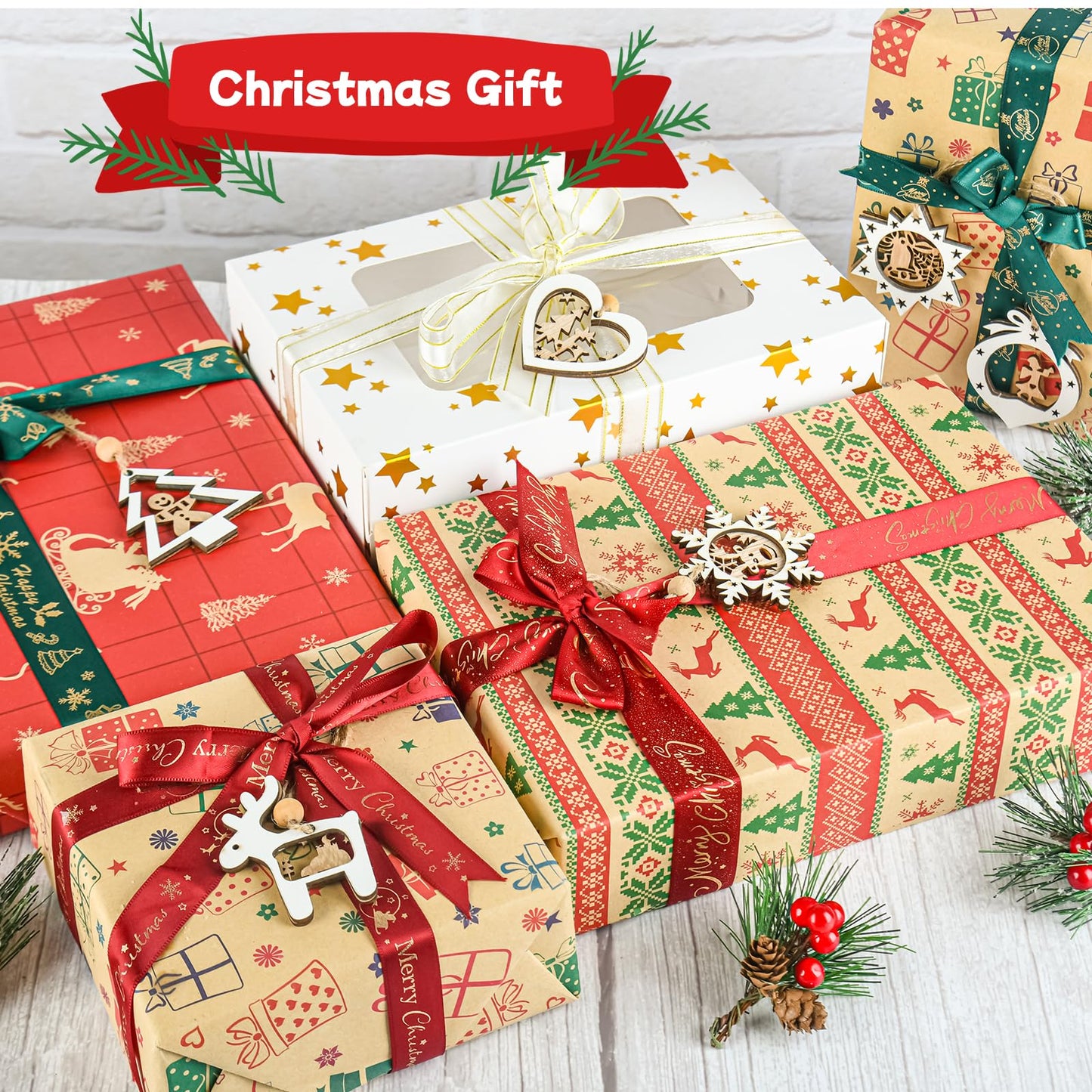 Christmas Tree Ornaments of Winter Wonderland, 24 Pack Christmas Wooden Hanging Craft Ornaments for 3D Rustic Farmhouse Christmas Decorations Gifts Home Party New Year Holiday Tree Decorations
