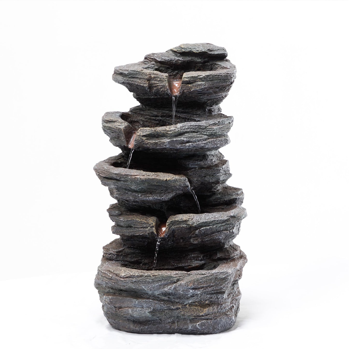 Anunweldo 19.7" Tall Outdoor Water Fountain, 5 Tier Cascading Bowls and Stacked Water Fountain with LED Lights, for Yard Décor, Backyard, Patio and Deck (19.7'')