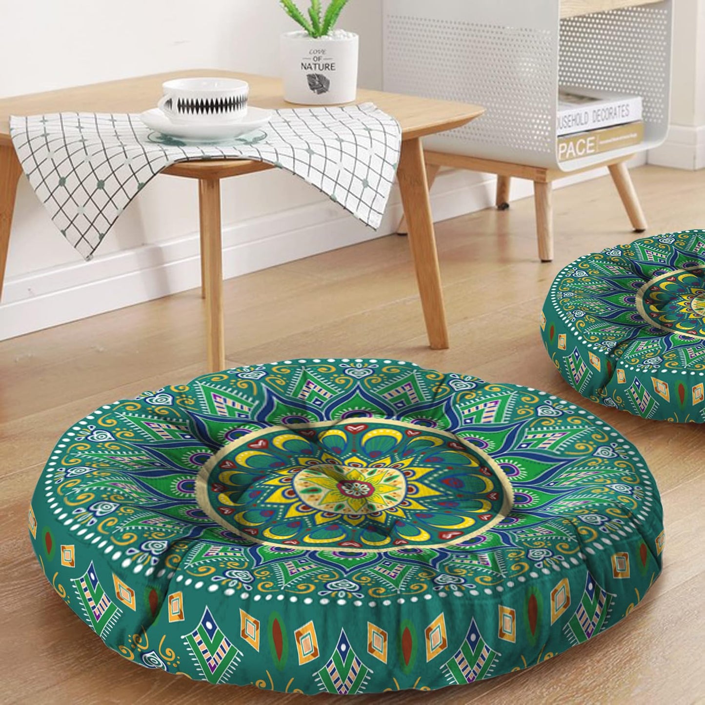 Mandala Meditation Cushion, Boho Meditation Mat, Meditation Pillows for Sitting on Floor, Cushions for Sitting in Home and Outdoor, Round Floor Pillows Cushion Seating for Yoga Accessories 22'' X 22''