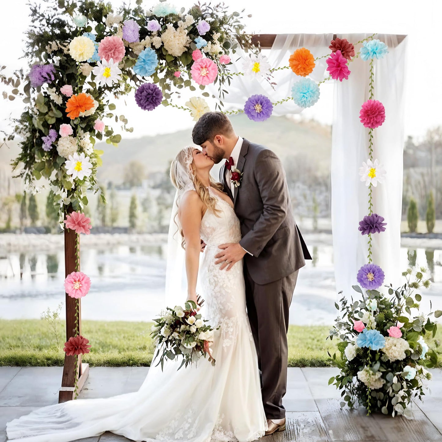 Kriyokiaa Tissue Paper Flowers Wildflower Paper Pom Pom Garlands Hanging Flowers Decorations for Wildflower Baby Shower, Baby in Bloom Baby Shower, Bridal Shower and Birthday Decorations