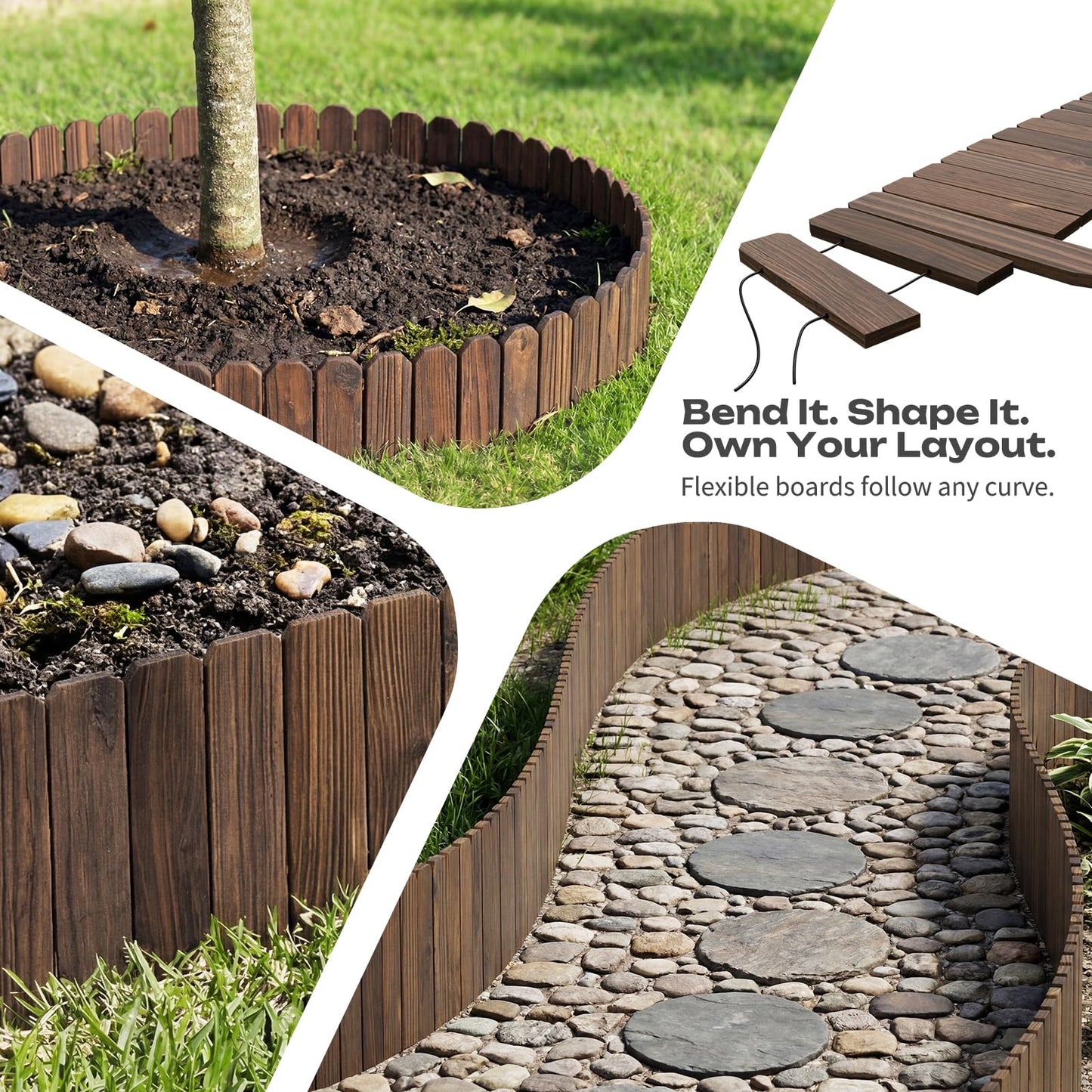 GHWIE Garden Edging Border Garden Fence Wood Fence Border for Yard Patio Path Edging Decorative Landscape Edging Flower Bed Fence,7.87'' H x 48'' L (3)