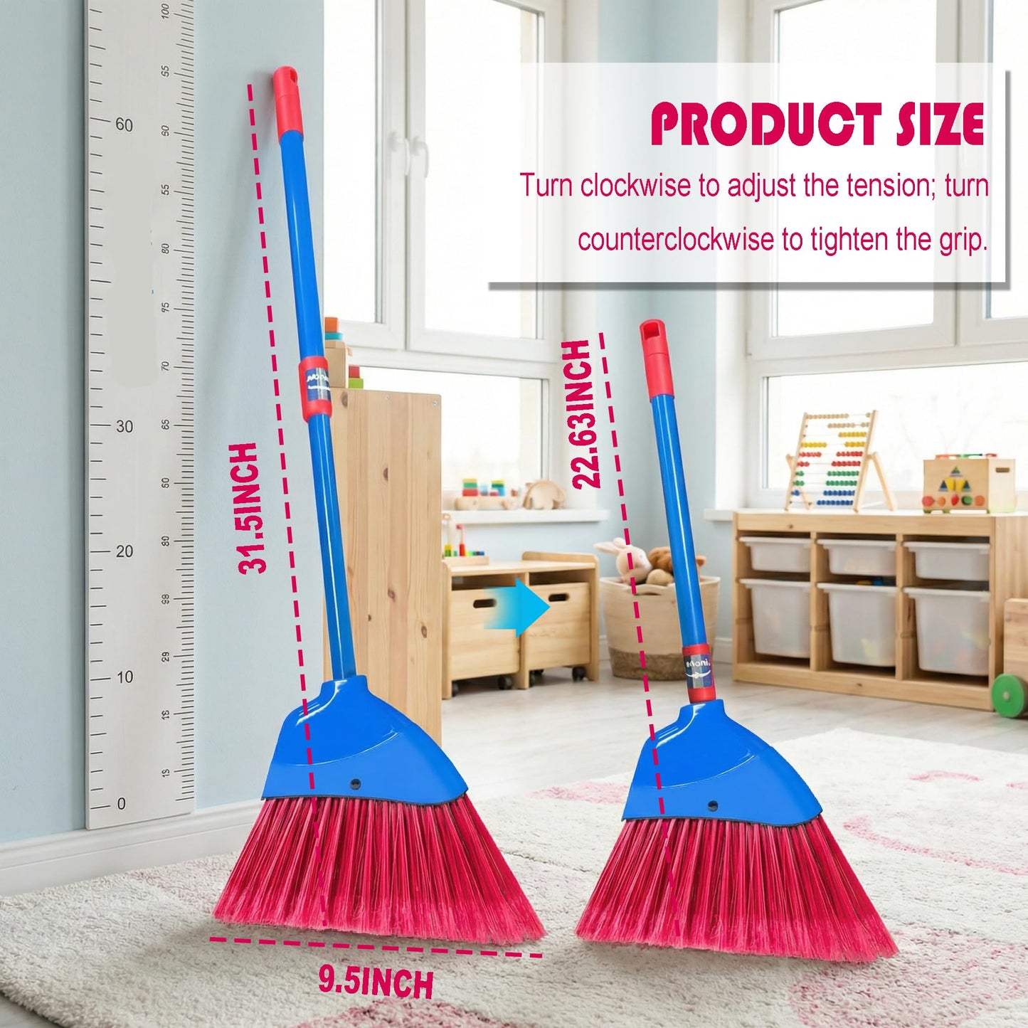 BSMstone Small Broom-Indoor or Outdoor Portable Broom with Adjustable Handle, Cleaning Little Helper for Housekeeping,Office,Working Desk,Pet Nest