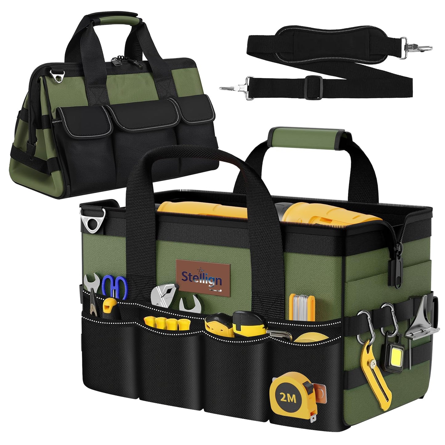 Stellign Heavy Duty Tool Bag 16-Inch,25-Pocket Portable Tool Box Organizer with Big Storage ToolBox, Zipper Carrying Toolbag-Multi Pouch for Construction, Electrical,Gifts for him Dad,Men,friend