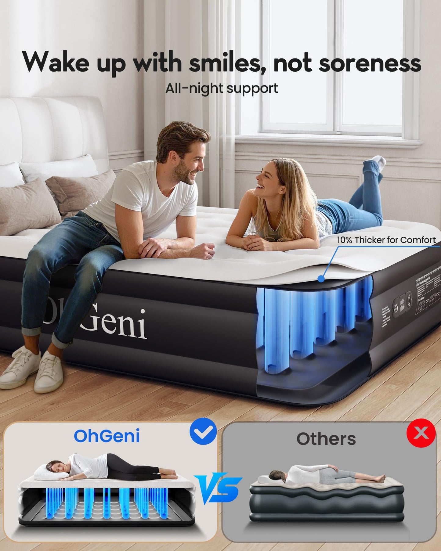 OhGeni Queen Air Mattress with Built in Pump, Ideal Alternative to a Bed, Inflatable Blow Up Mattress 18 Raised Comfort, Portable Bed for Home, Camping, Colchone Inflable, Gift for Mom, 1-Pack Only