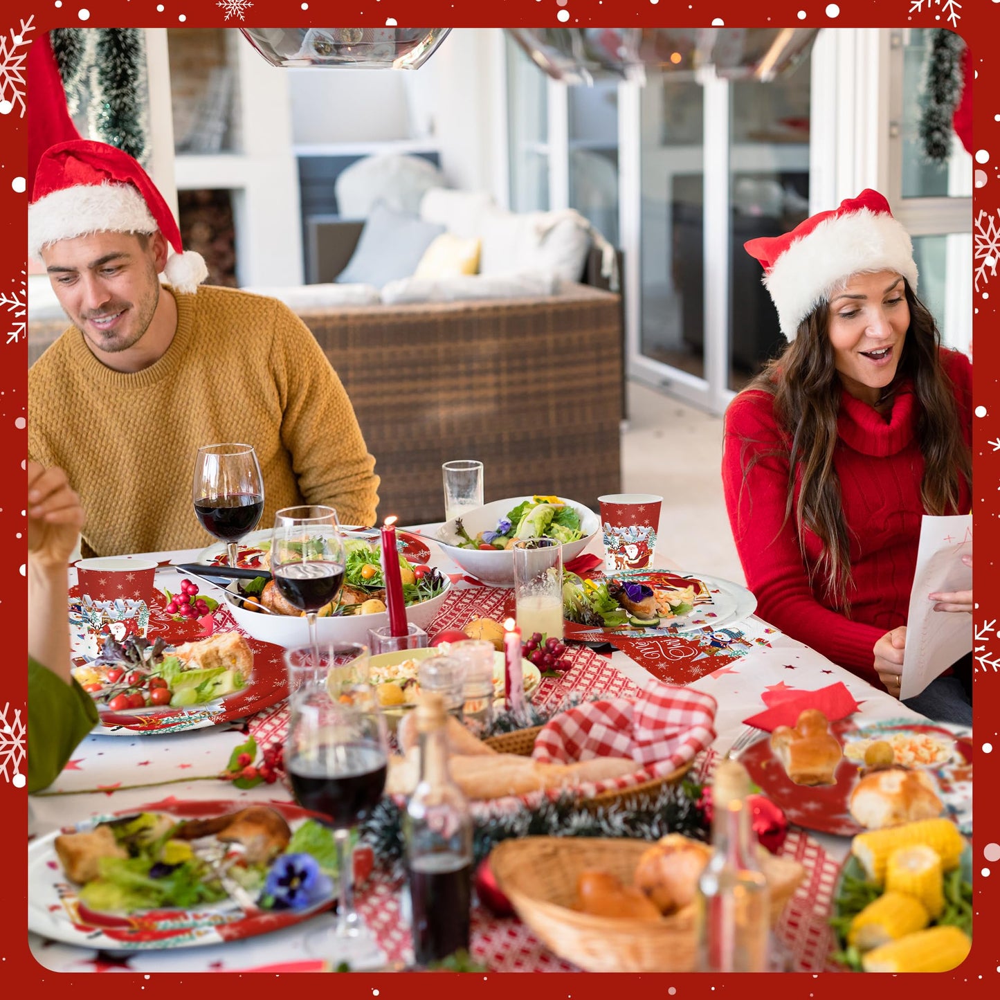Nisdfeal168 Pcs Premium Christmas Party Tableware Set Santa & Snowman Themed Disposable Plates, Napkins, Cups, Cutlery for 24 Guests | Holiday Dinnerware for Festive Gatherings