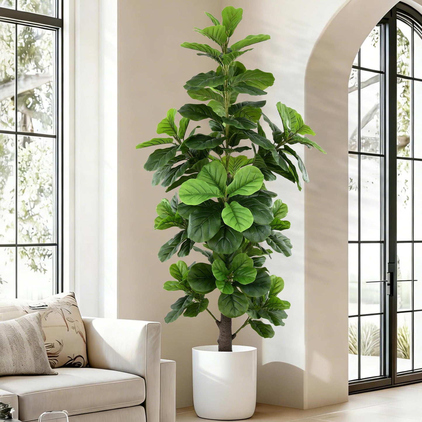 Artificial Fiddle Leaf Fig Tree 6ft - Tall Faux Ficus Lyrata Plant with Realistic Leaves and Large Trunk, 72" Fake Fig Tree in Pot for Home Living Room Office Porch Indoor Decor Perfect Housewarming