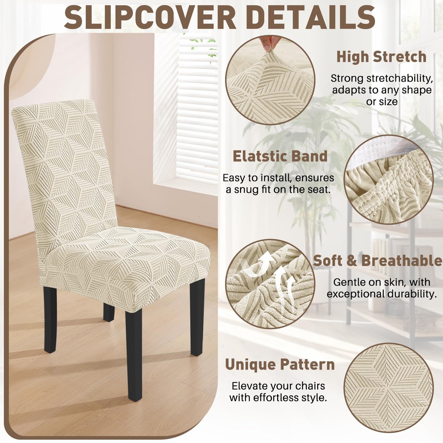 YEMYHOM Dining Chair Covers Set of 4, Stretch Dining Room Parsons Chair Slipcover, Removable Washable Furniture Protector for Home, Kitchen, Banquet (Beige)