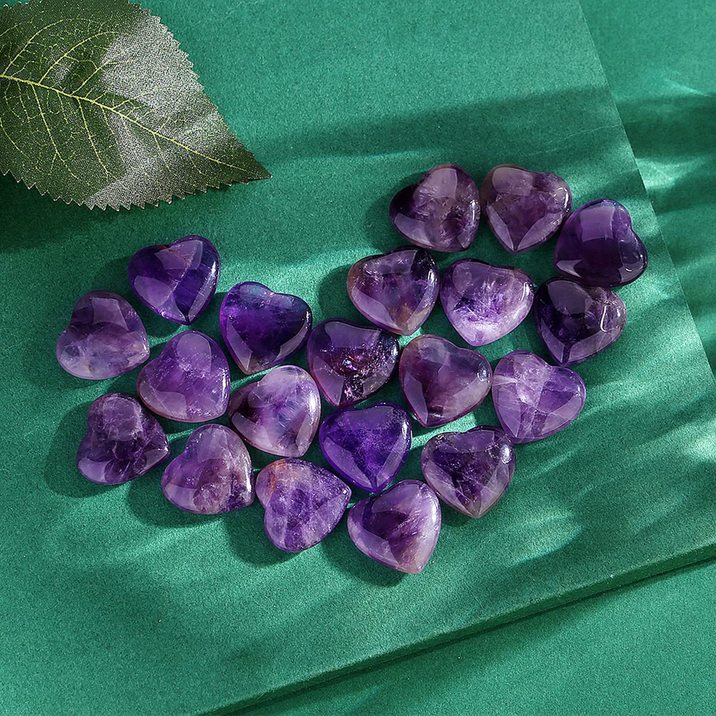 QINJIEJIE 20 PCS Amethyst Heart Crystal Purple Healing Crystals Natural Cute Stones Pocket Healing Palm Love Bulk Set Wholesale Reiki Energy Balancing Meditation Valentine's Day Gift