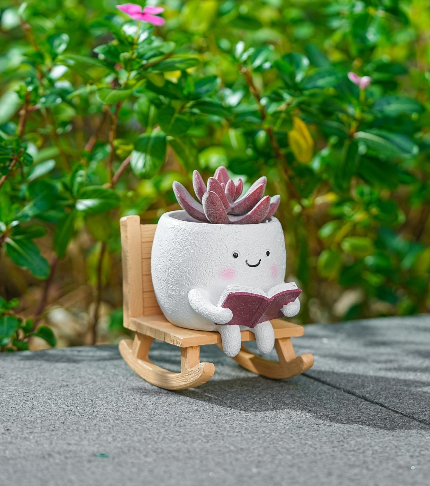 RZOIKZOI Rocking Chair Smily Face Planter with Drainage Hole, Cute Plant Pots for Indoor Outdoor Plants,Unique Funny Flower Pot for Succulents,Gift for Mother's Day, Birthday, Christmas(White)