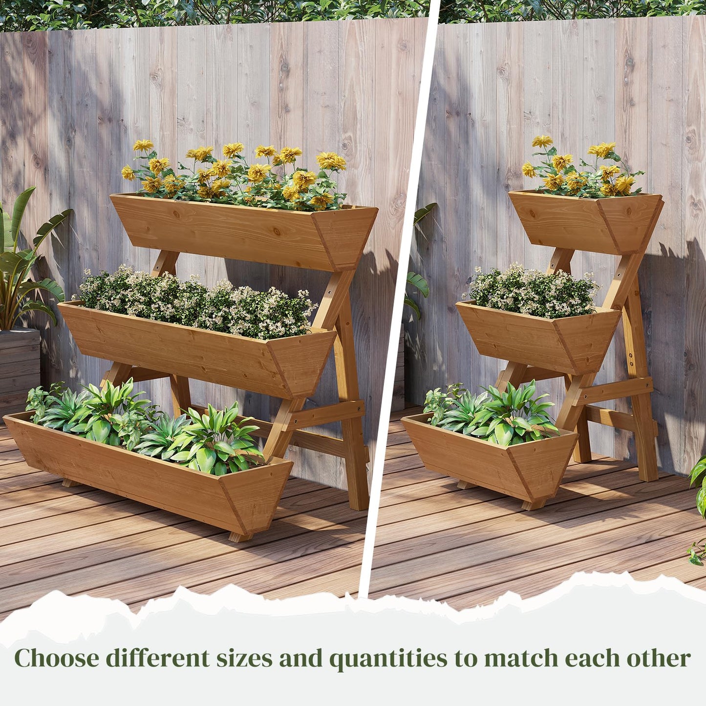 PULIJIAJU 3-Tier Wooden Vertical Raised Garden Bed with Legs, Tiered Planter Box, Vertical Garden Planter,Wood Plant Stand Wood Flower Rack for Patio, Balcony, Freestanding. (Brown-Small)