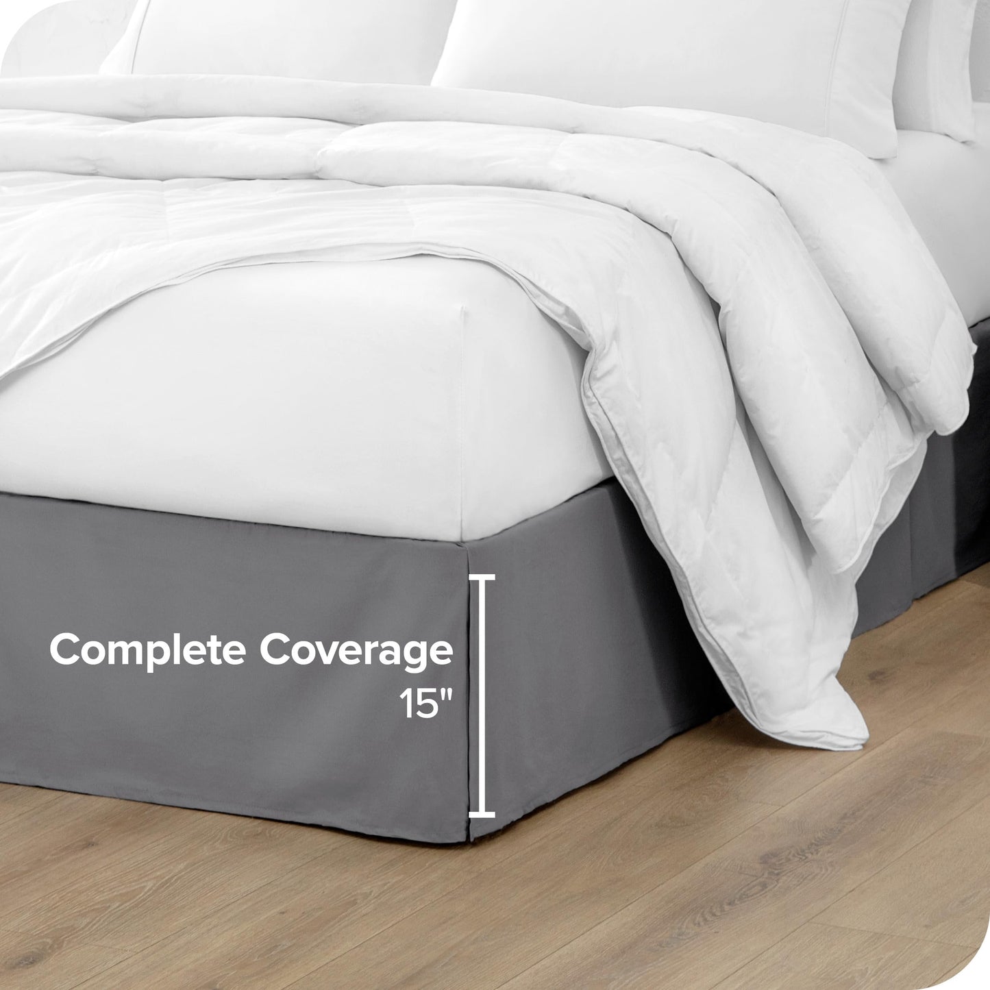 Bare Home Queen Bed Skirt - 15-Inch Tailored Drop Easy Fit - Bed Skirt for Beds - Center & Corner Pleats (Queen, Grey)